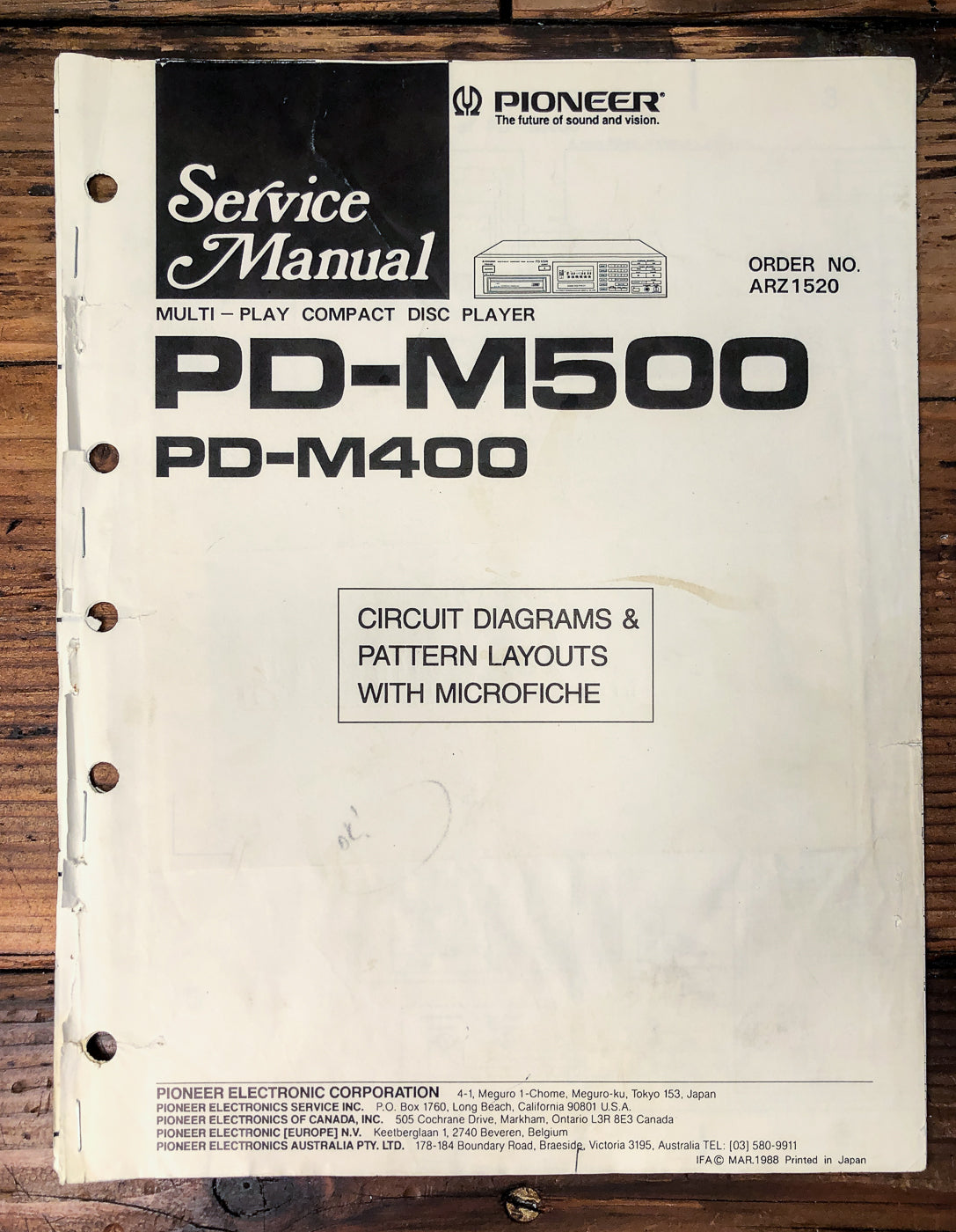 Pioneer PD-M500 PD-M400 CD Changer Service Manual #2 *Original*