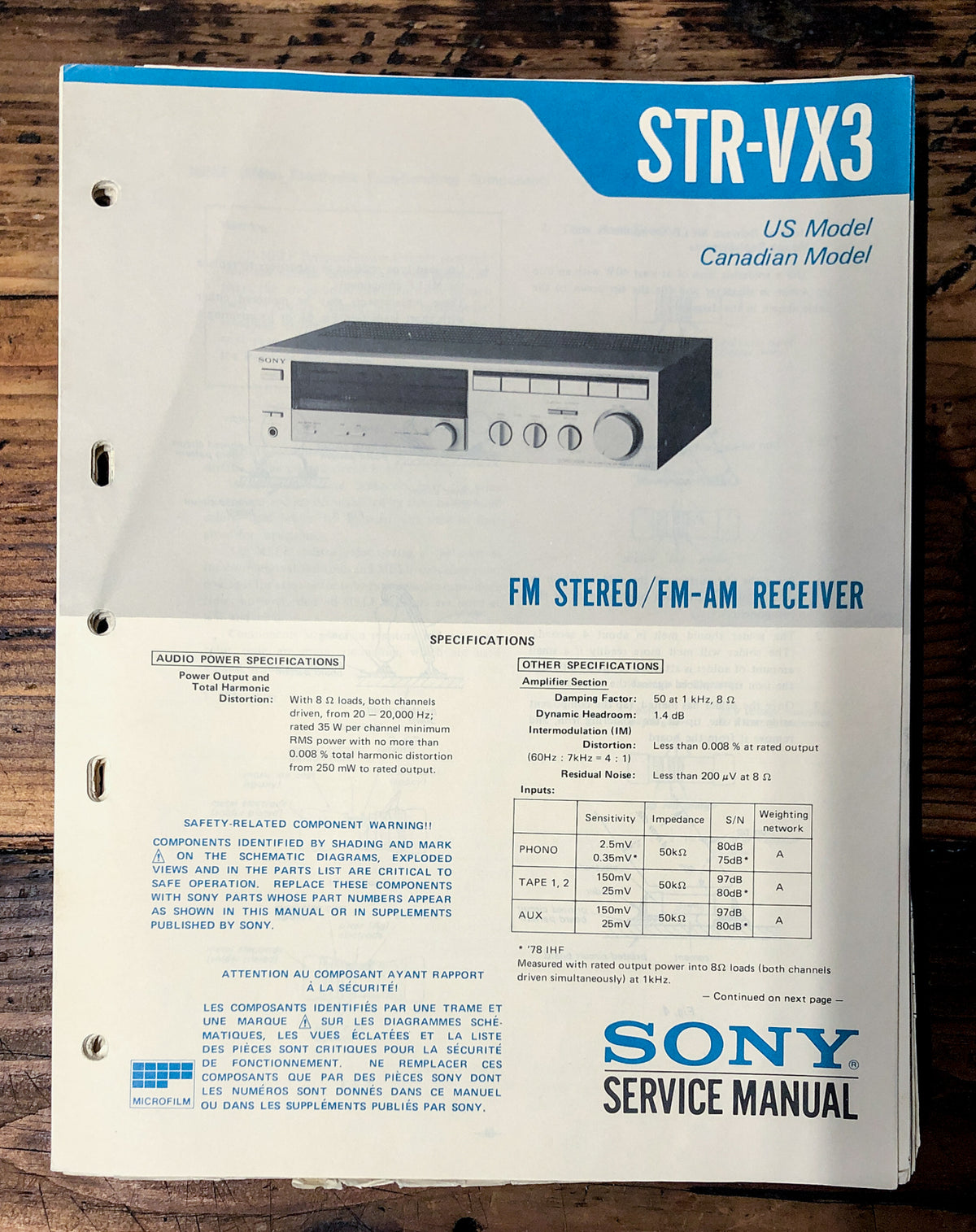 Sony STR-VX3 Receiver Service Manual *Original*