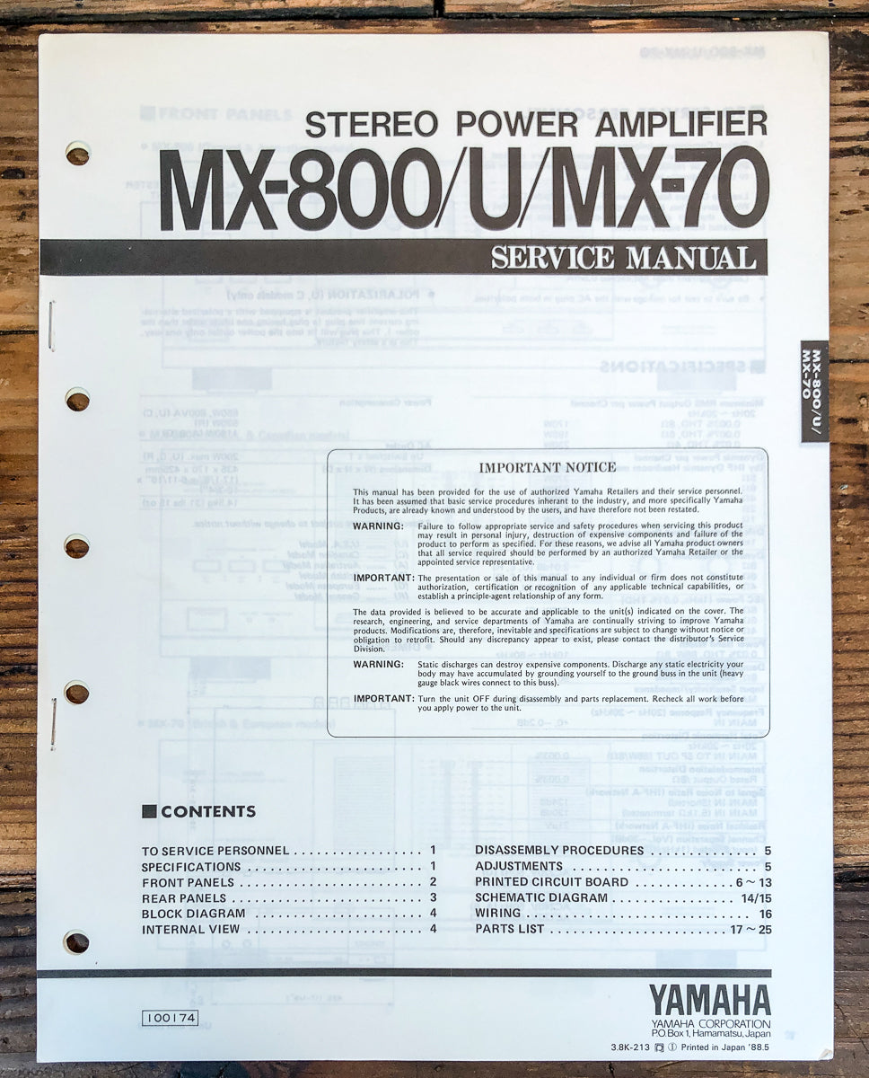Yamaha MX-800 -800U MX-70 Amplifier Service Manual *Original*
