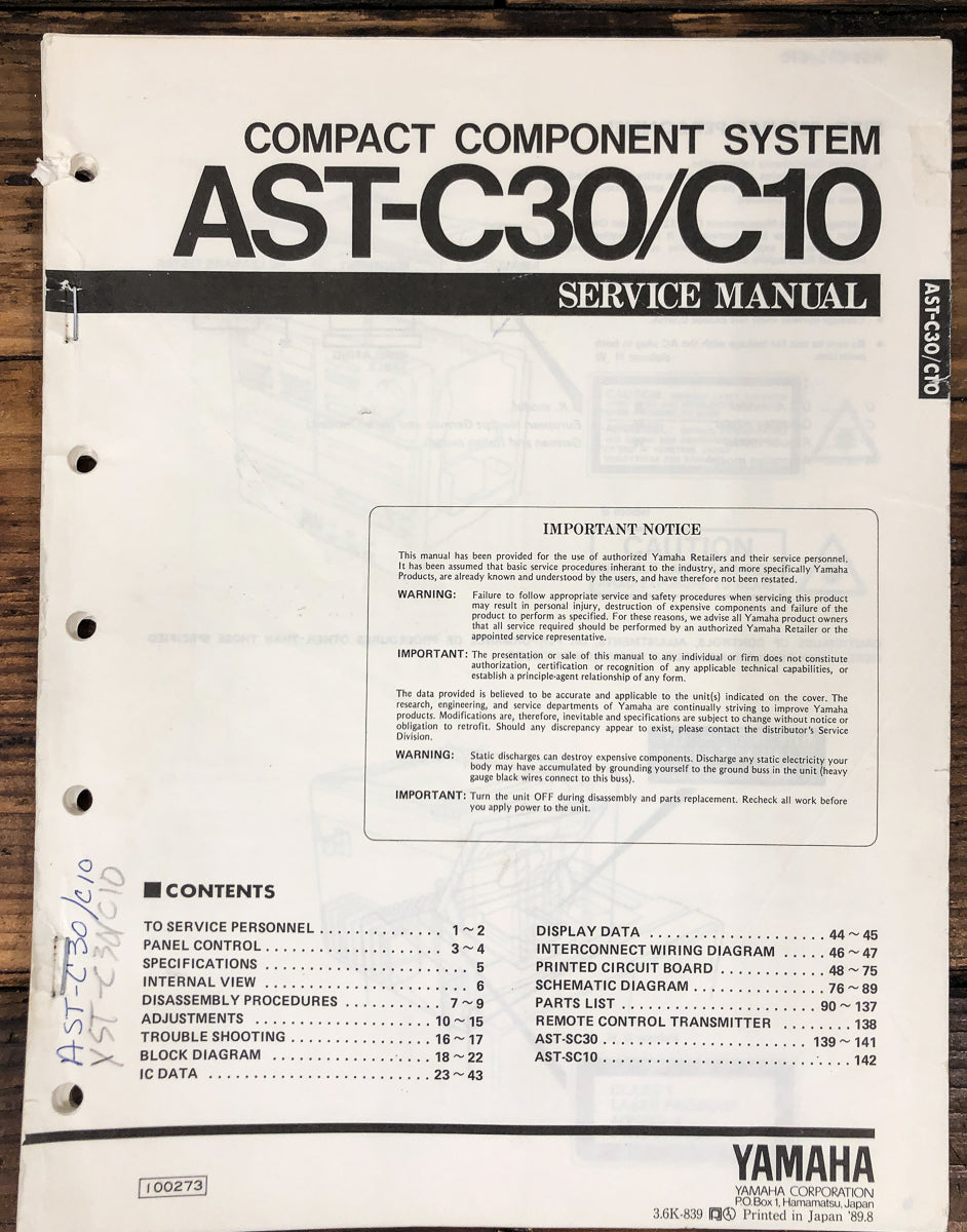 Yamaha AST-C10 AST-C30 Stereo Owners / User Manual *Original*
