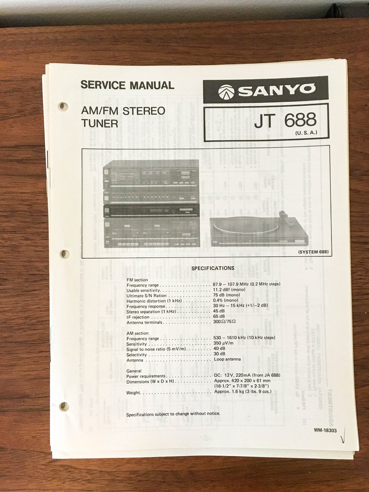 Sanyo JT 688 Tuner Service Manual *Original*
