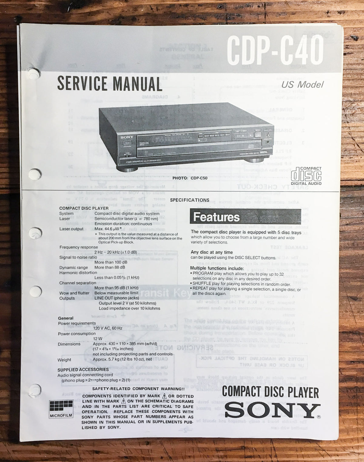 Sony CDP-C40 CD Player Service Manual *Original*