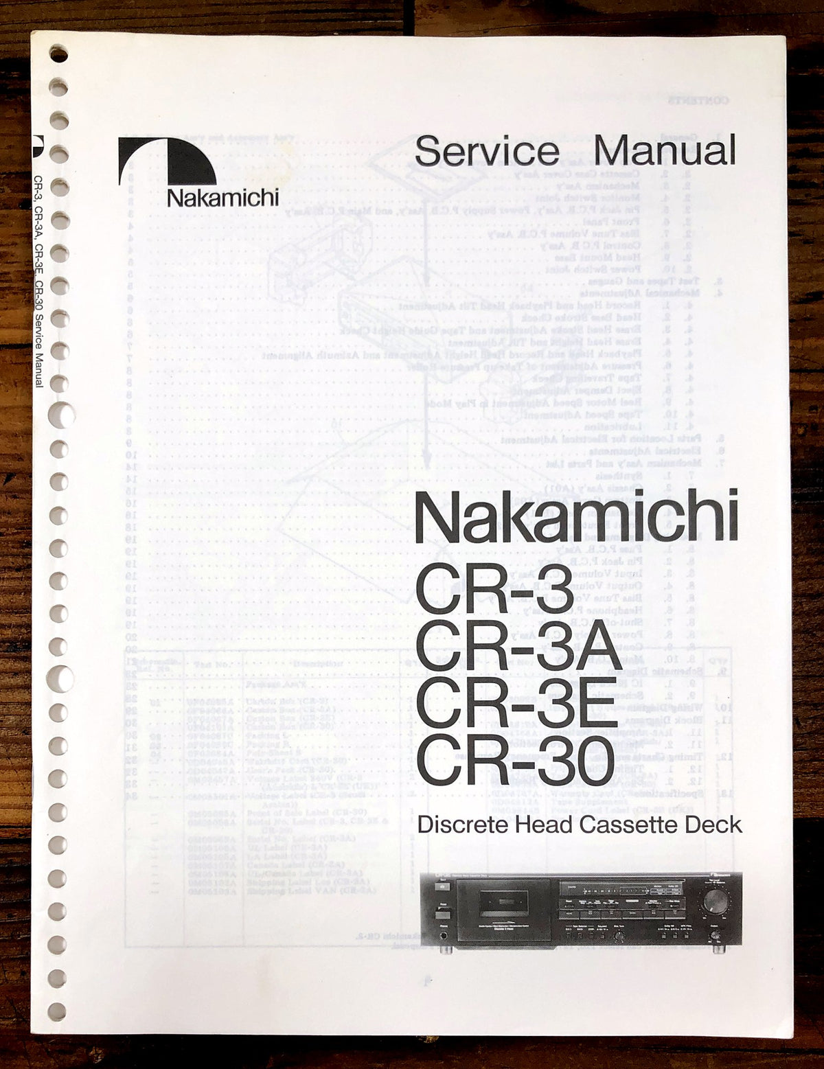 Nakamichi CR-3 Discrete Head Cassette Deck Service Manual *Original*