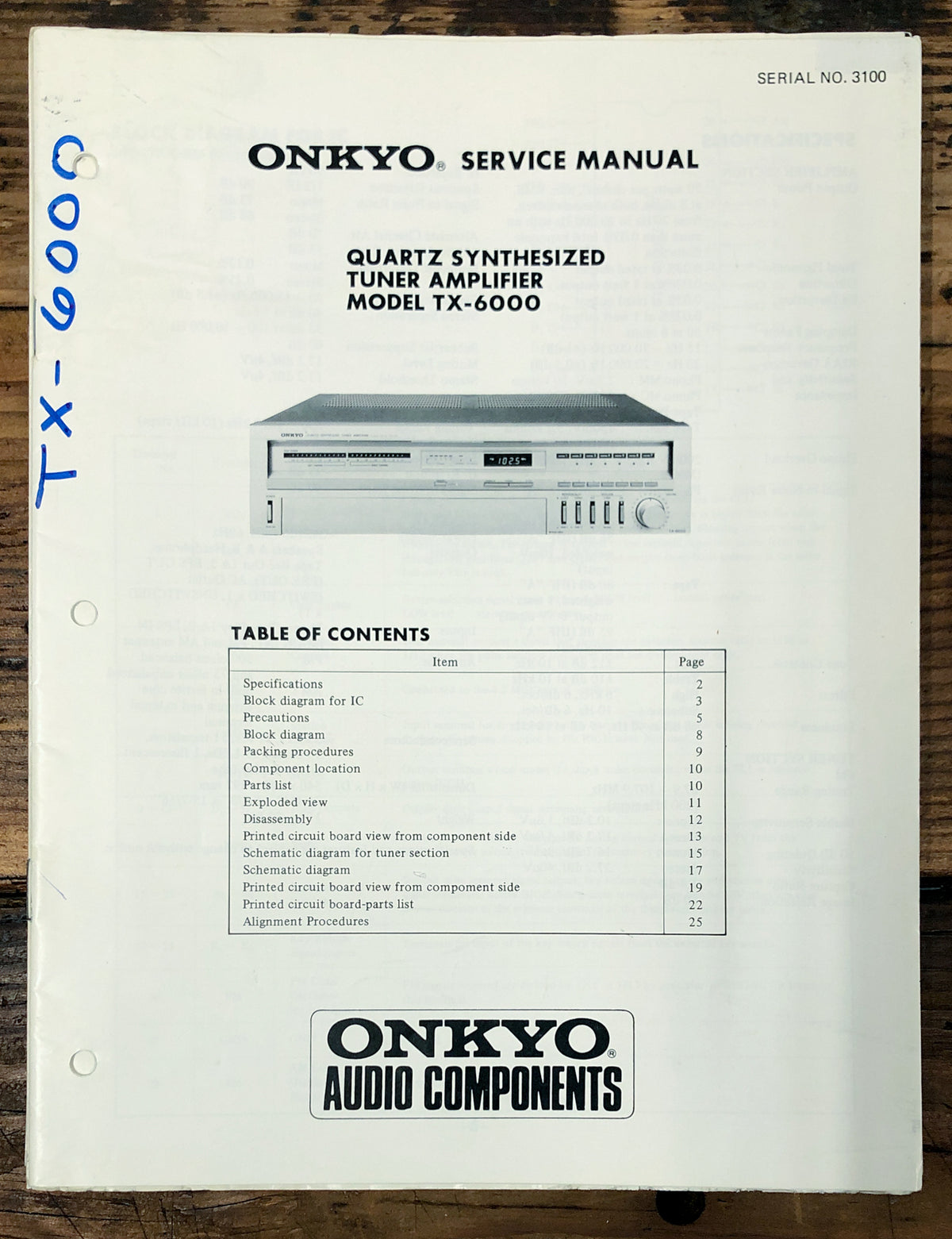 Onkyo TX-6000 Receiver Service Manual *Original*