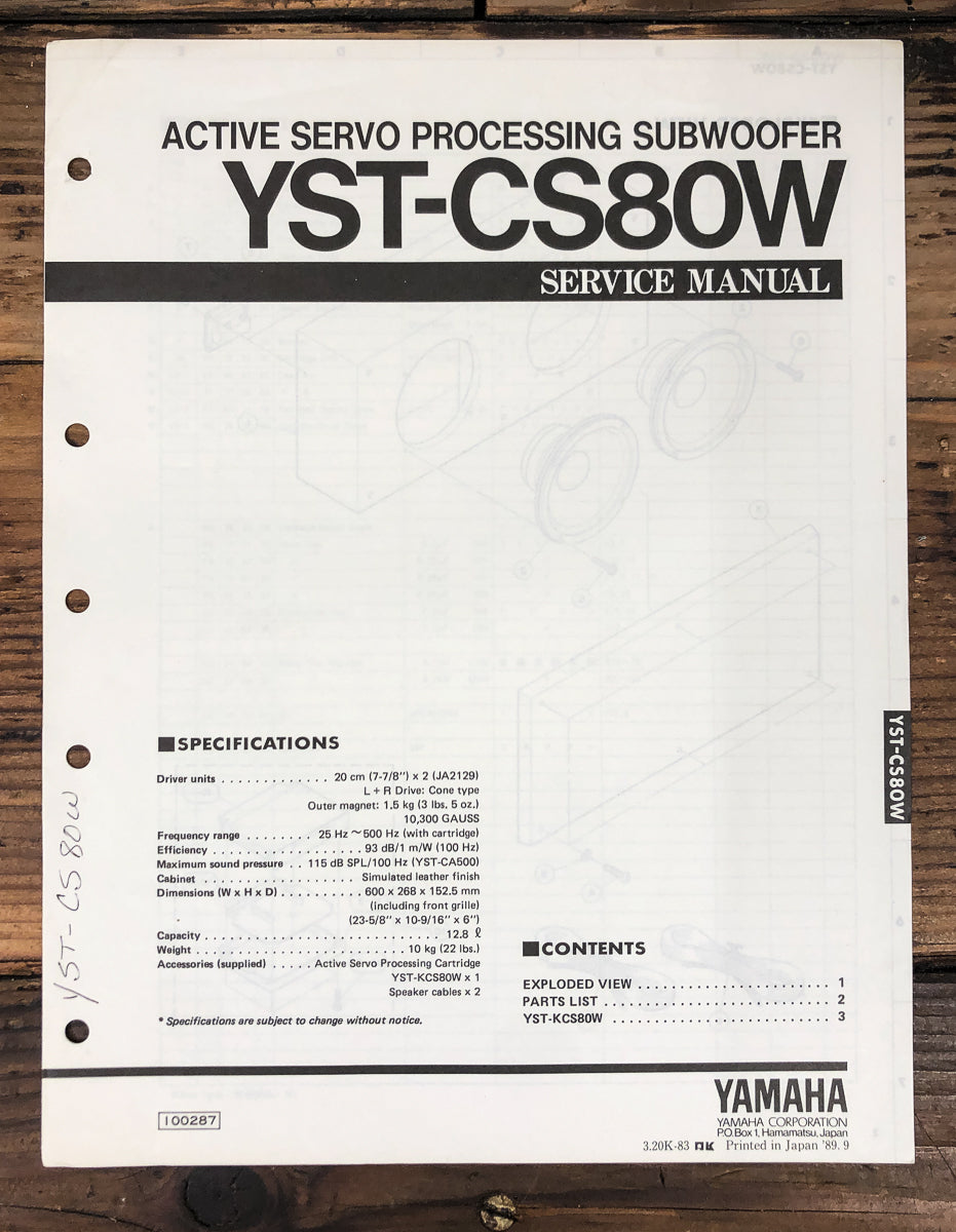 Yamaha YST-CS80W Subwoofer Service Manual *Original*
