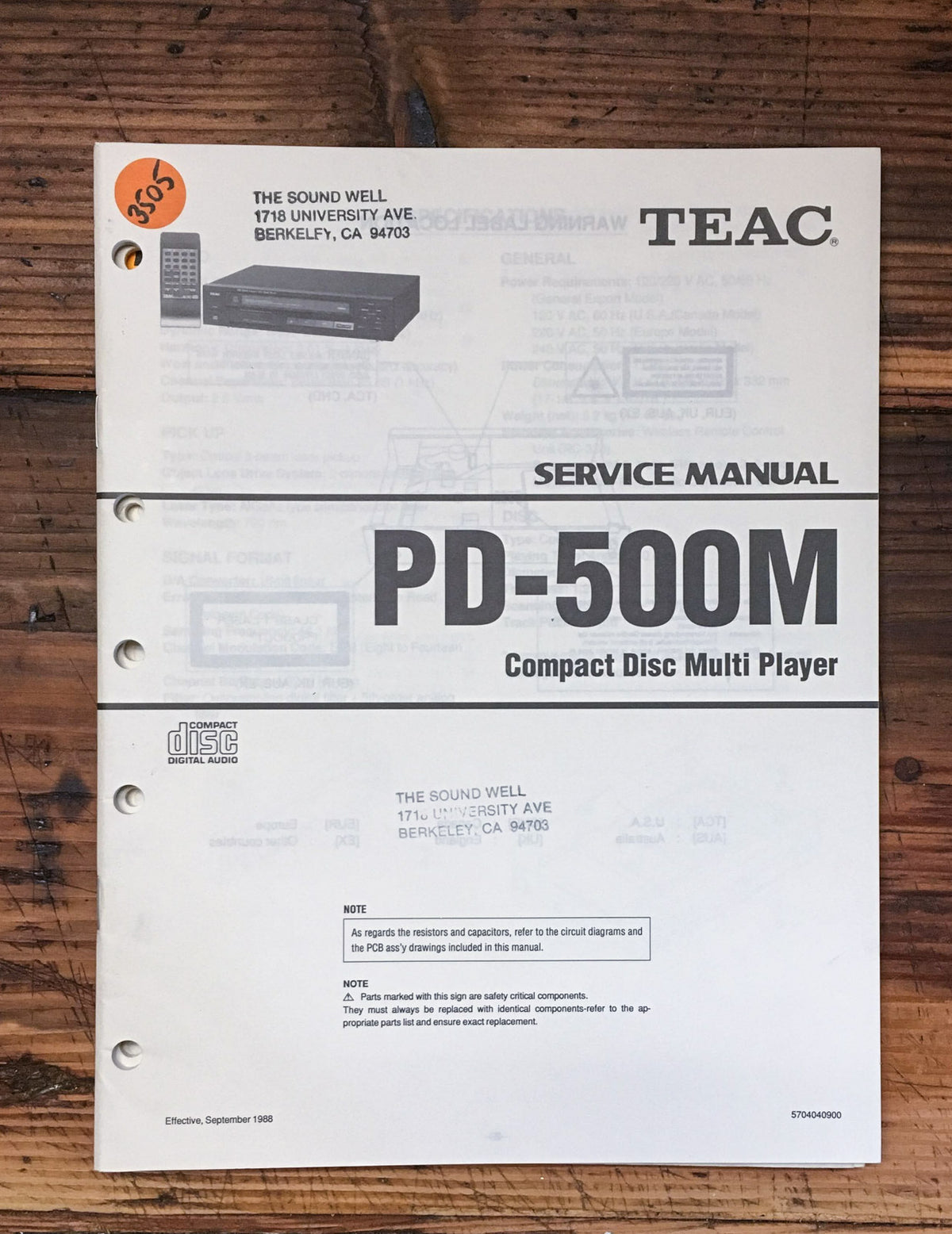 Teac PD-500M CD Player Service Manual *Original*