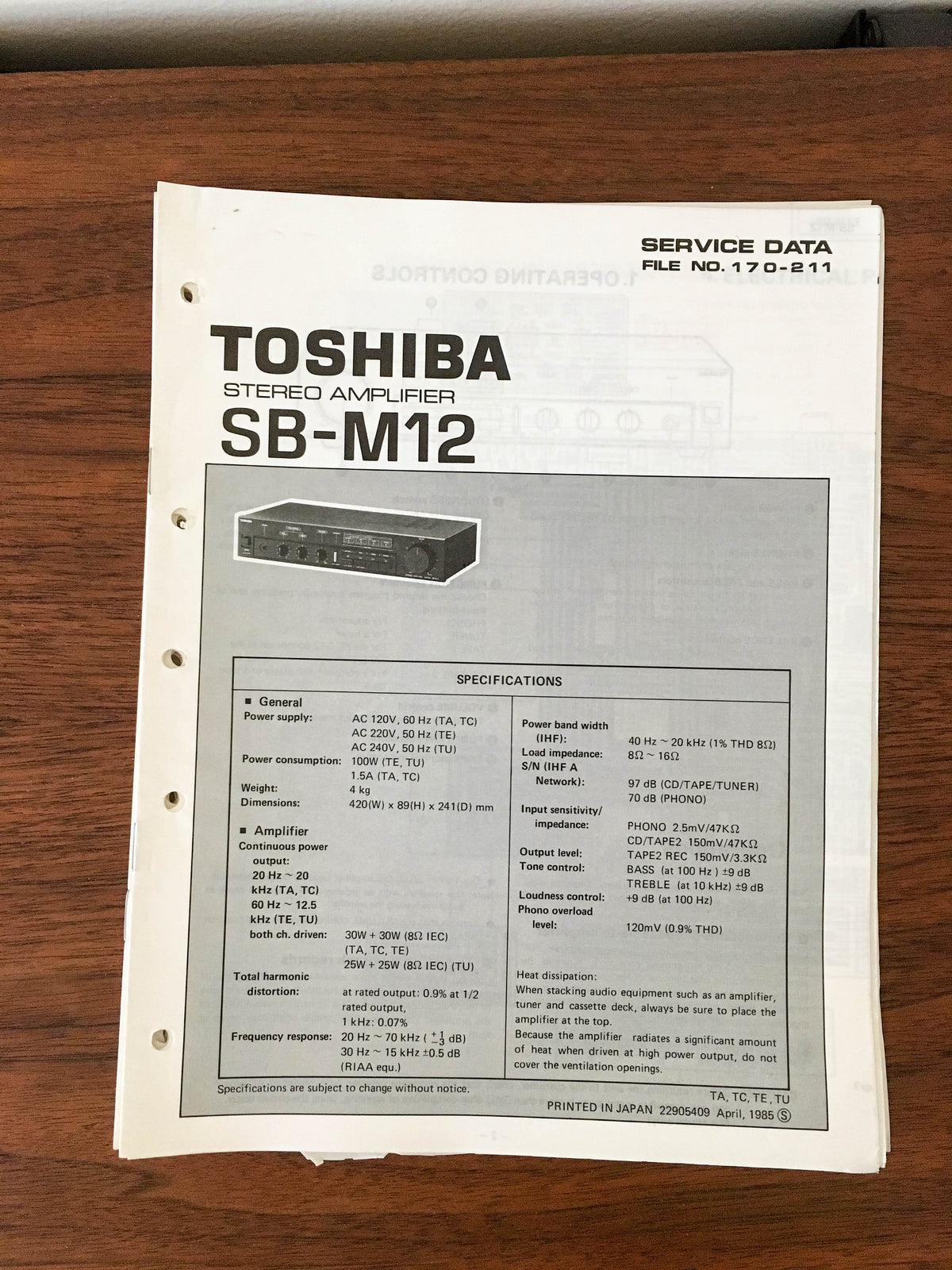 Toshiba SB-M12 Amplifier Service Manual *Original*
