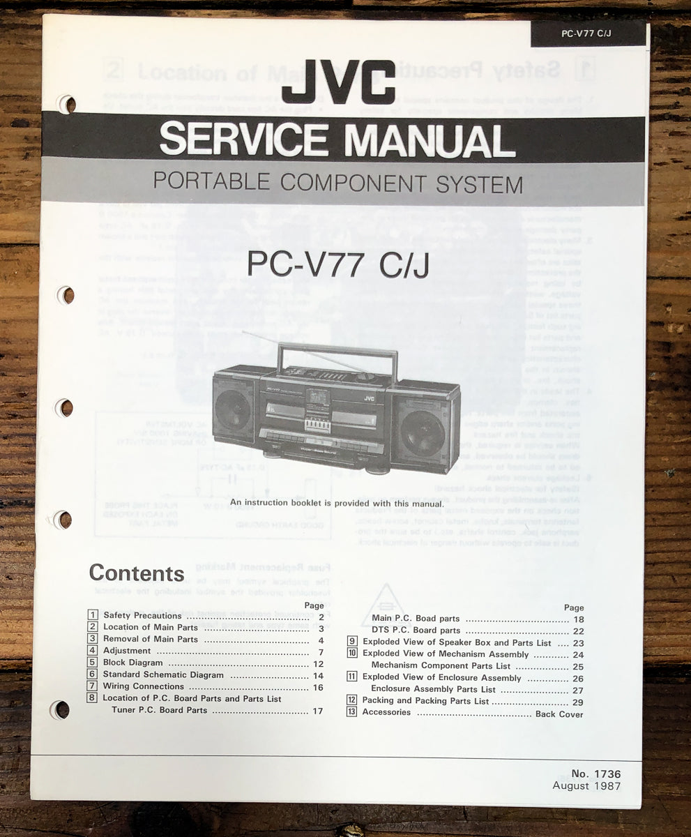 JVC PC-V77 Radio Cassette Service Manual *Original*