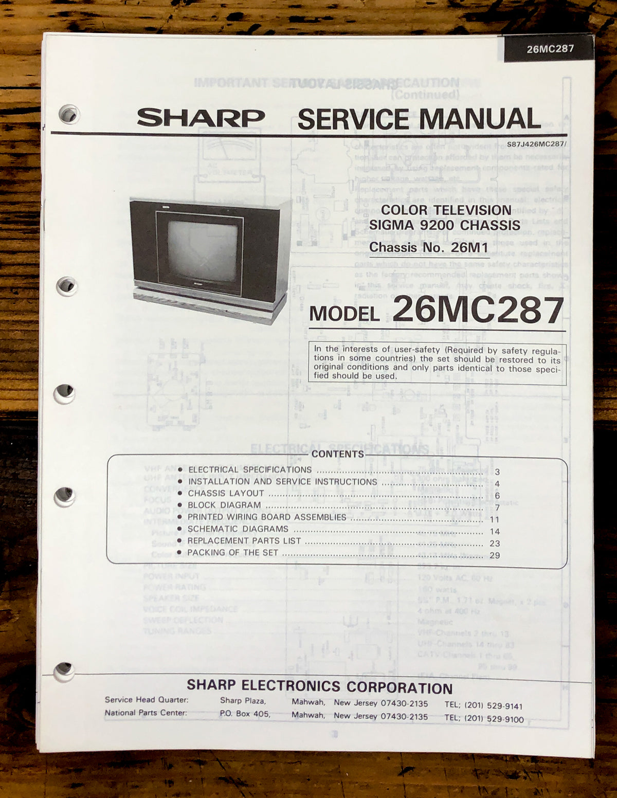 Sharp 26MC287 TV / Television Service Manual *Original*
