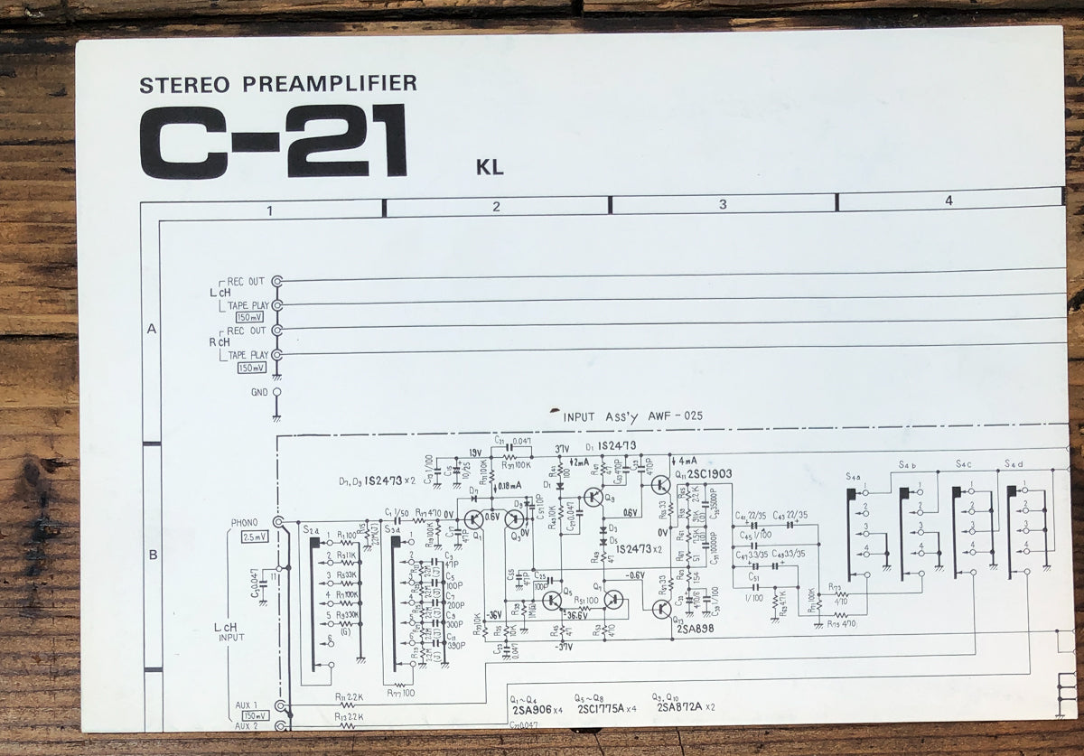 Pioneer C-21 KL Preamp / Preamplfiier Fold Out Schematic *Original*
