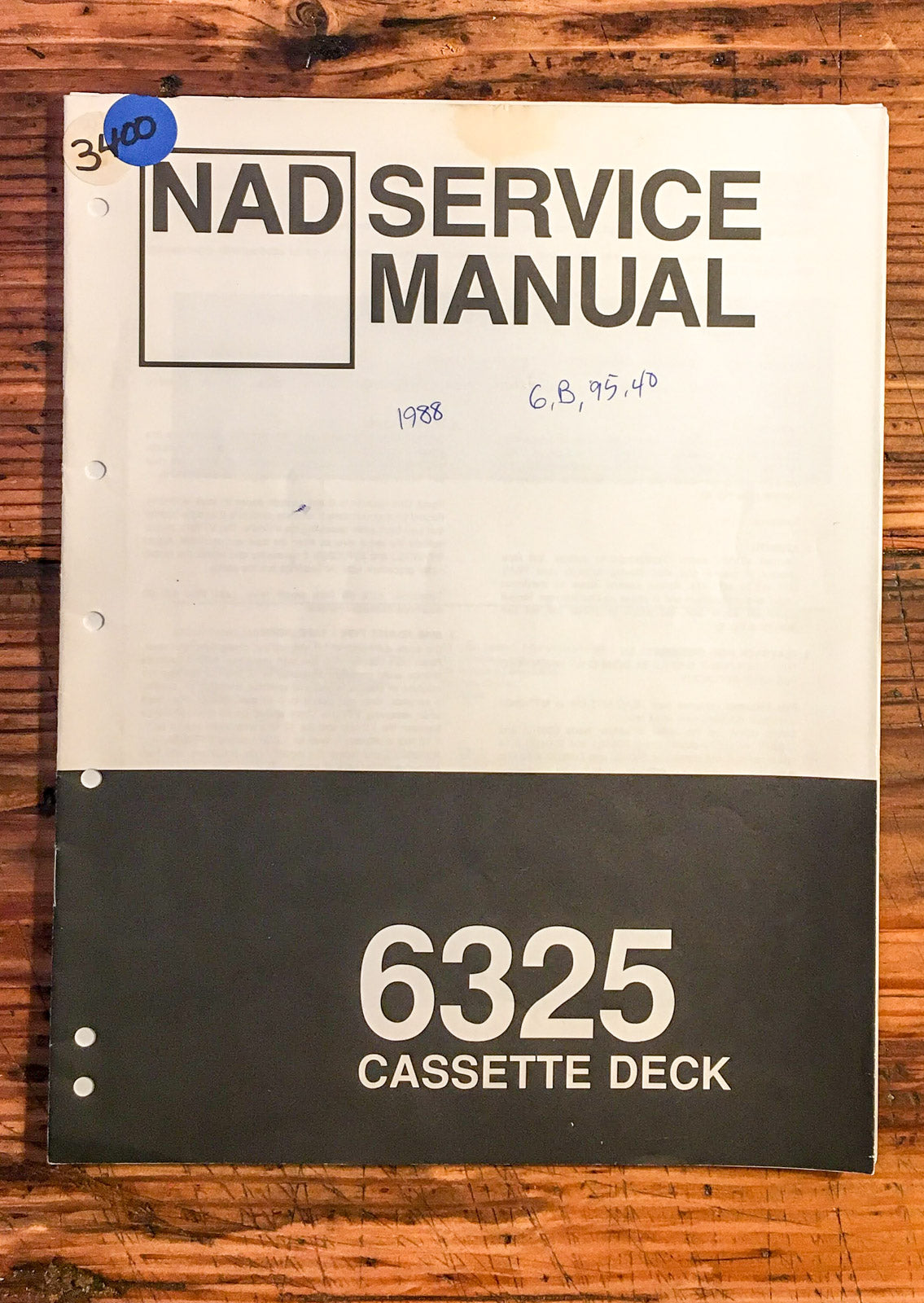 NAD Model 6325 Cassette Service Manual *Original*