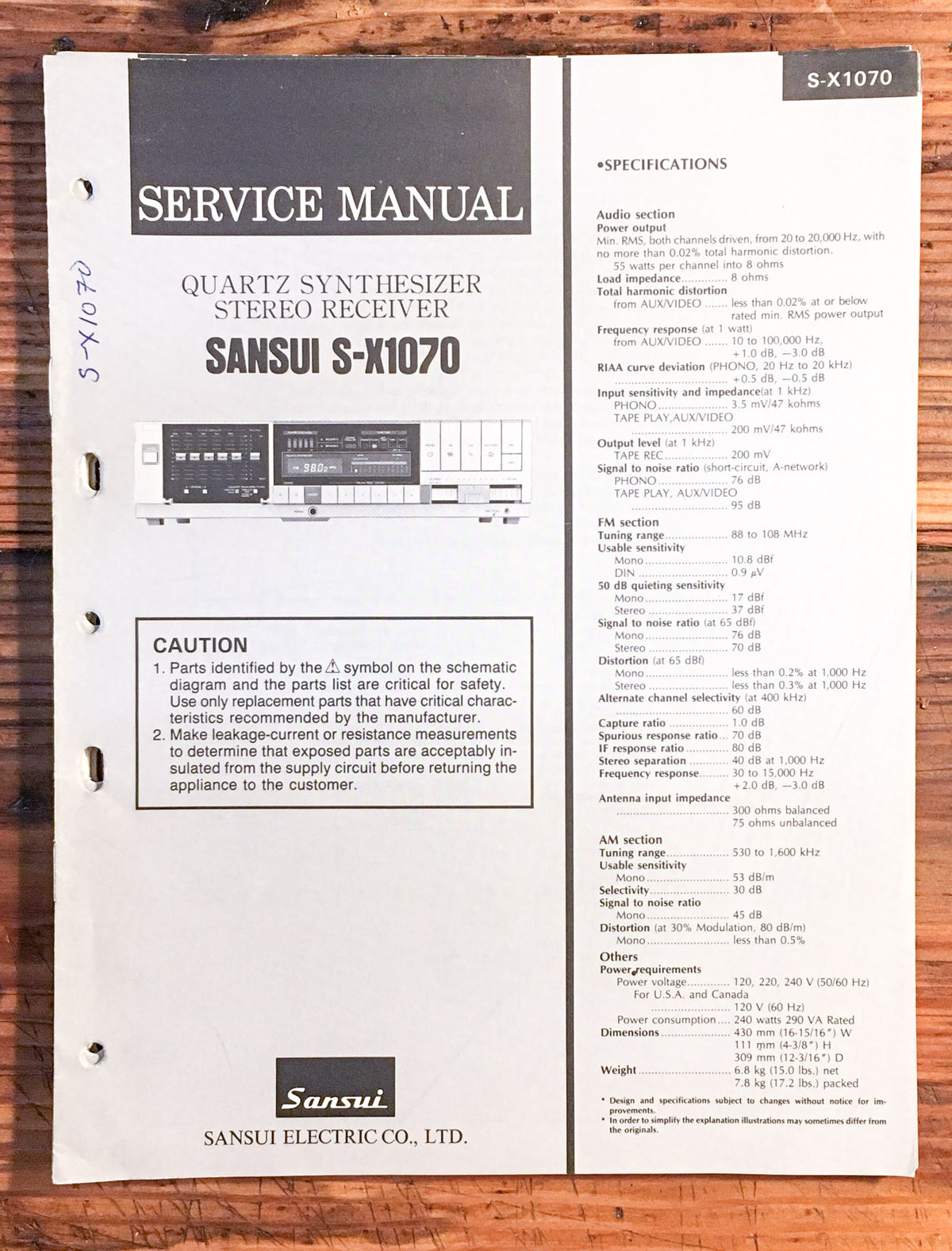 Sansui S-X1070 Receiver Service Manual *Original*