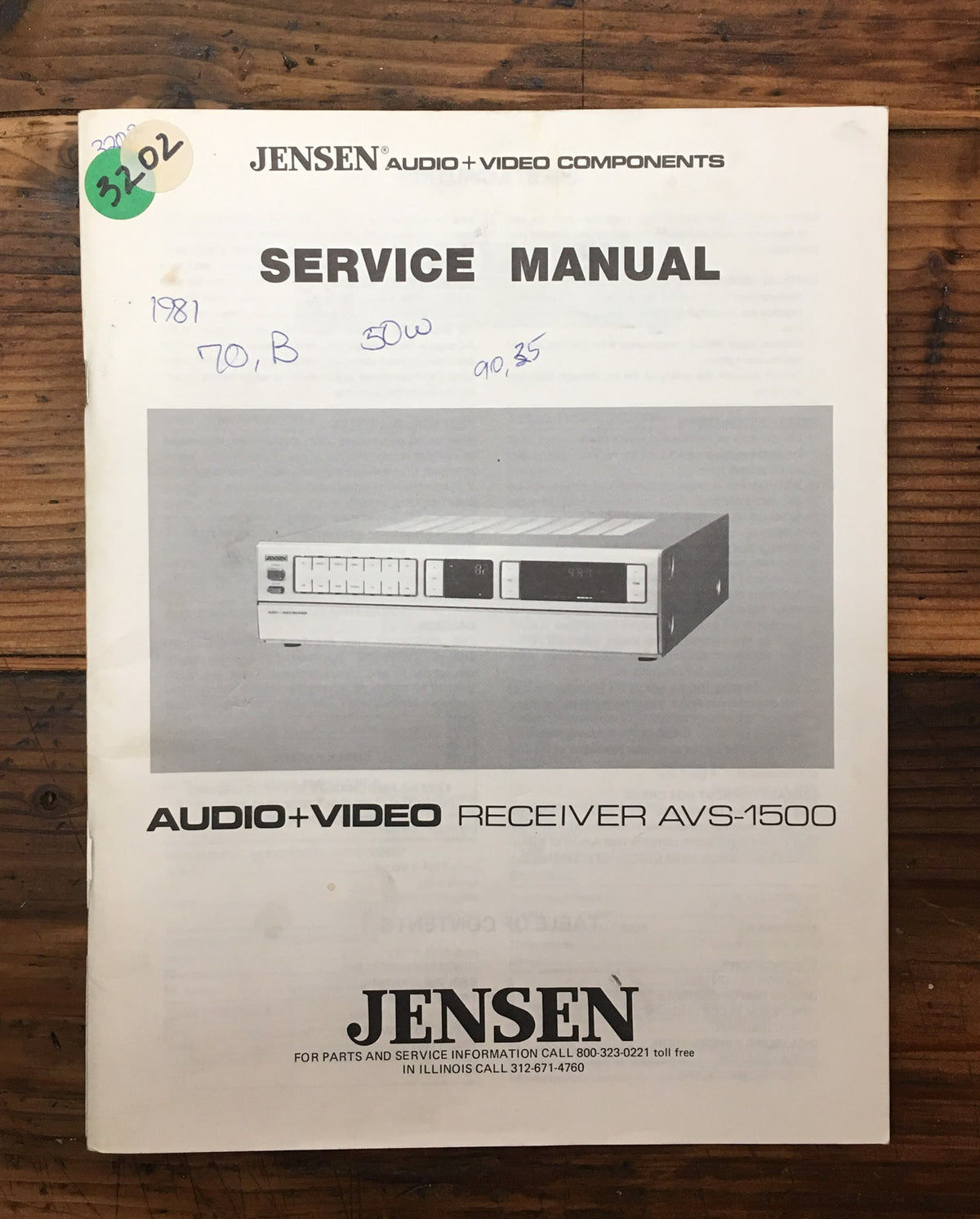 Jensen AVS-1500 Receiver Service Manual *Original*