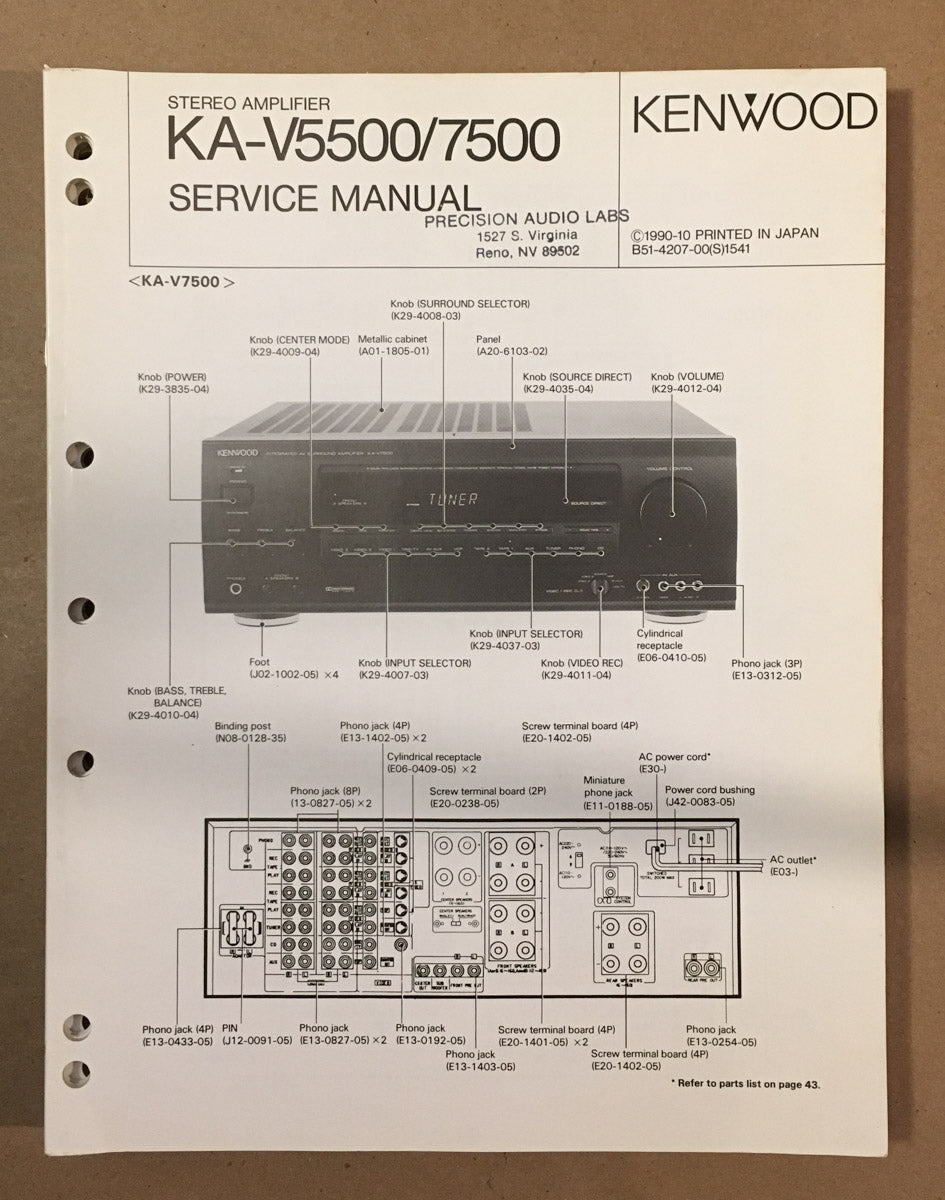 Kenwood KA-V5500 KA-V7500 Amplifier Service Manual *Original*