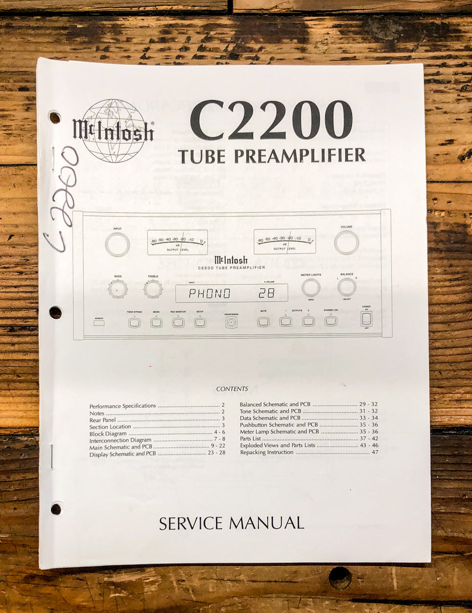 McIntosh C2200 C-2200 Preamp / Preamplifier Service Manual *Original*