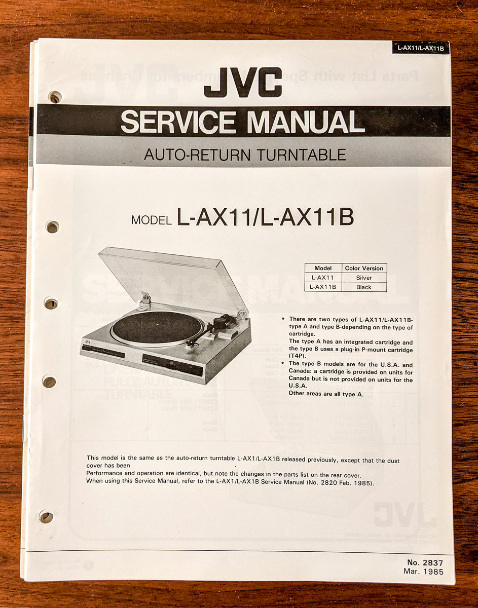 JVC L-AX11 L-AX11B Record Player / Turntable Service Manual *Original*
