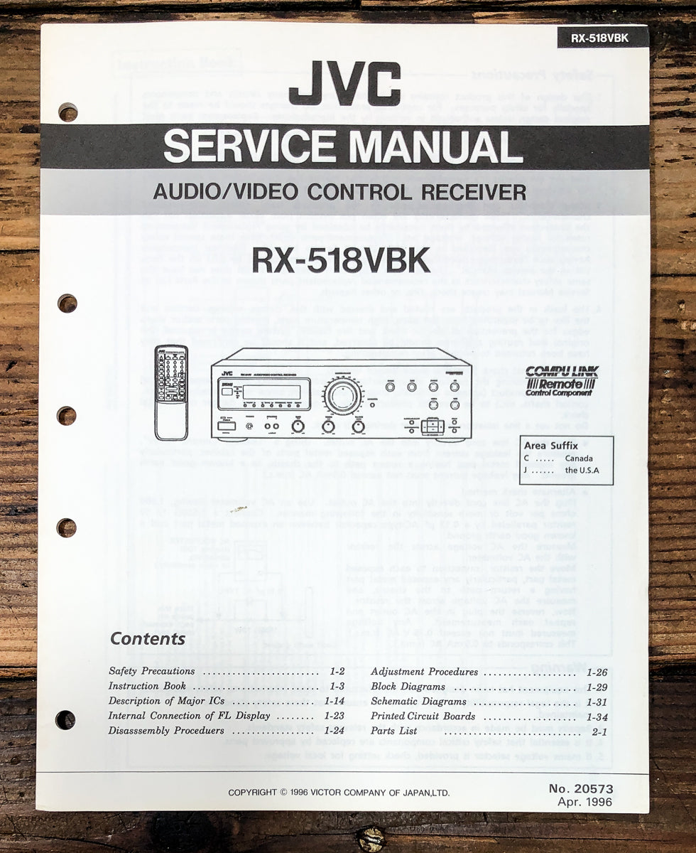 JVC RX-518 Receiver Service Manual *Original*