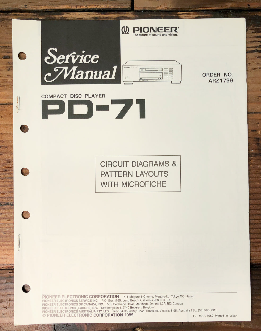 Pioneer PD-71 CD Player Service Manual *Original*