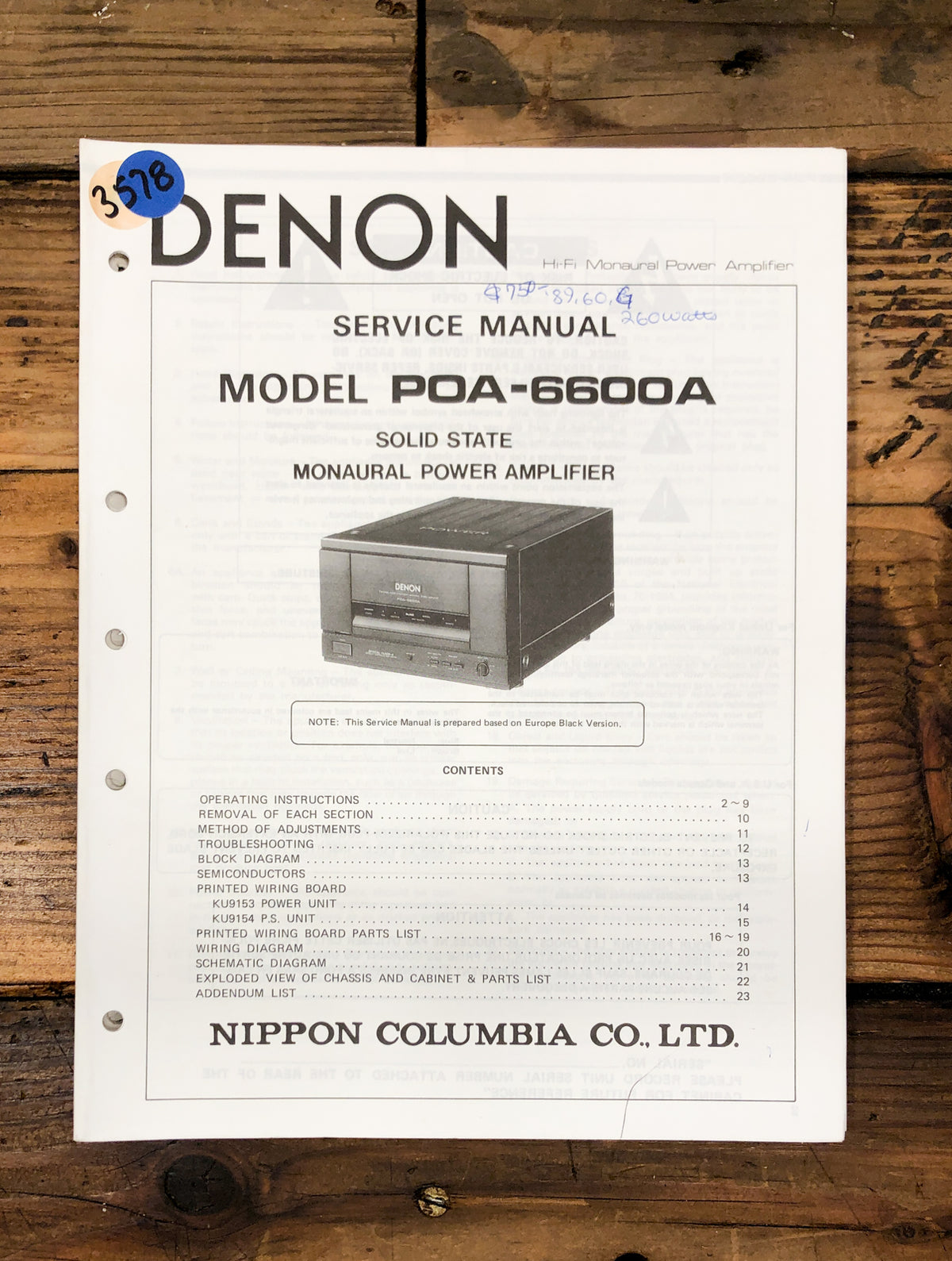 Denon POA-6600A Amplifier Service Manual *Original*