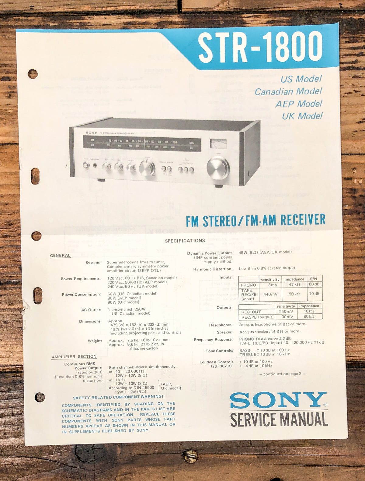 Sony STR-1800 Receiver Service Manual *Original*