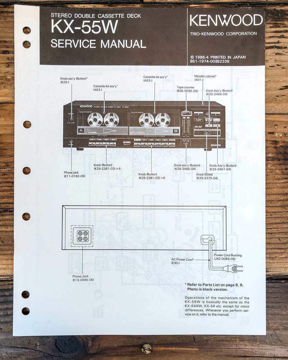 Kenwood KX-55W Cassette Service Manual *Original*
