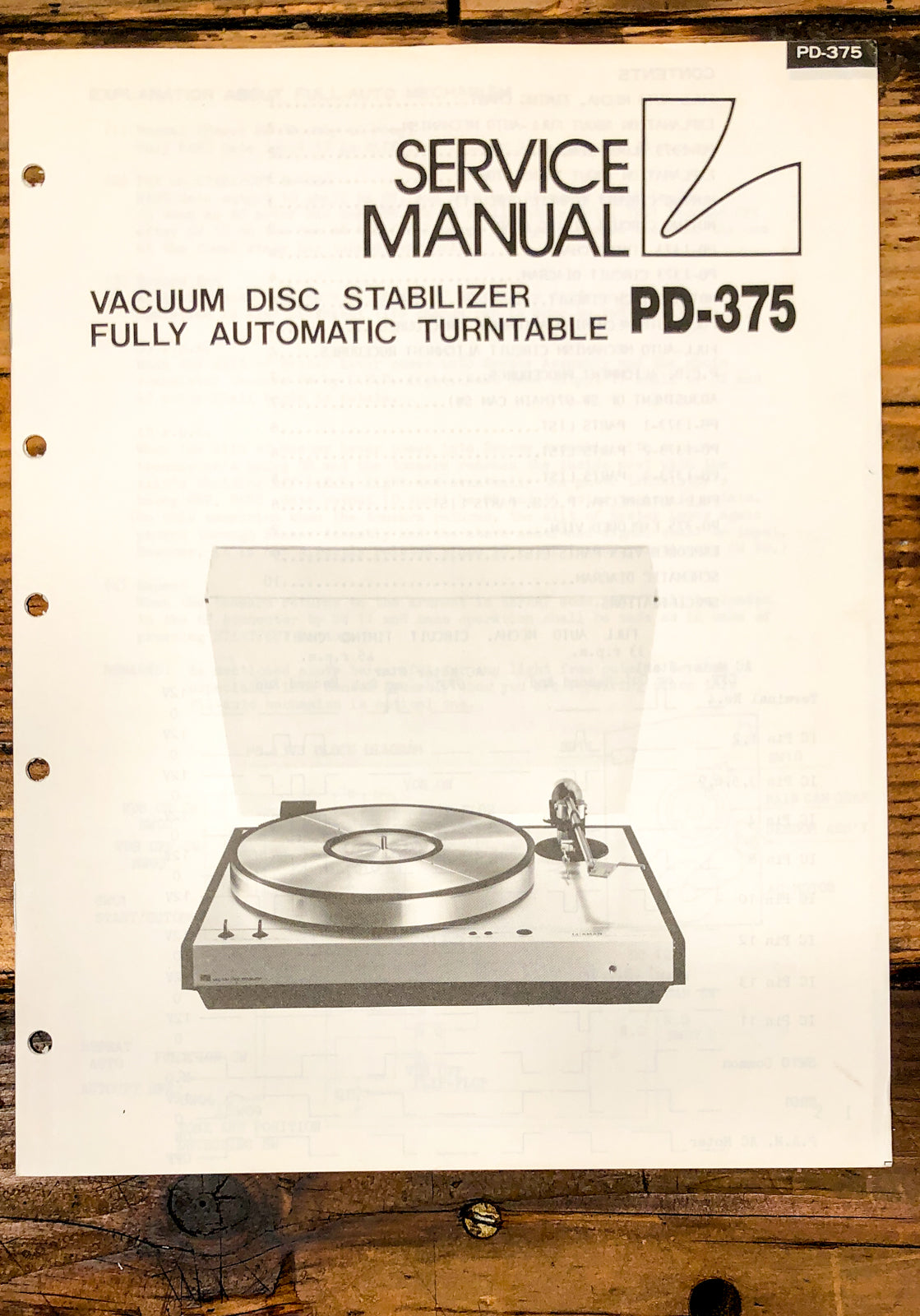 Luxman PD375 PD-375 Turntable Service Manual *Original*
