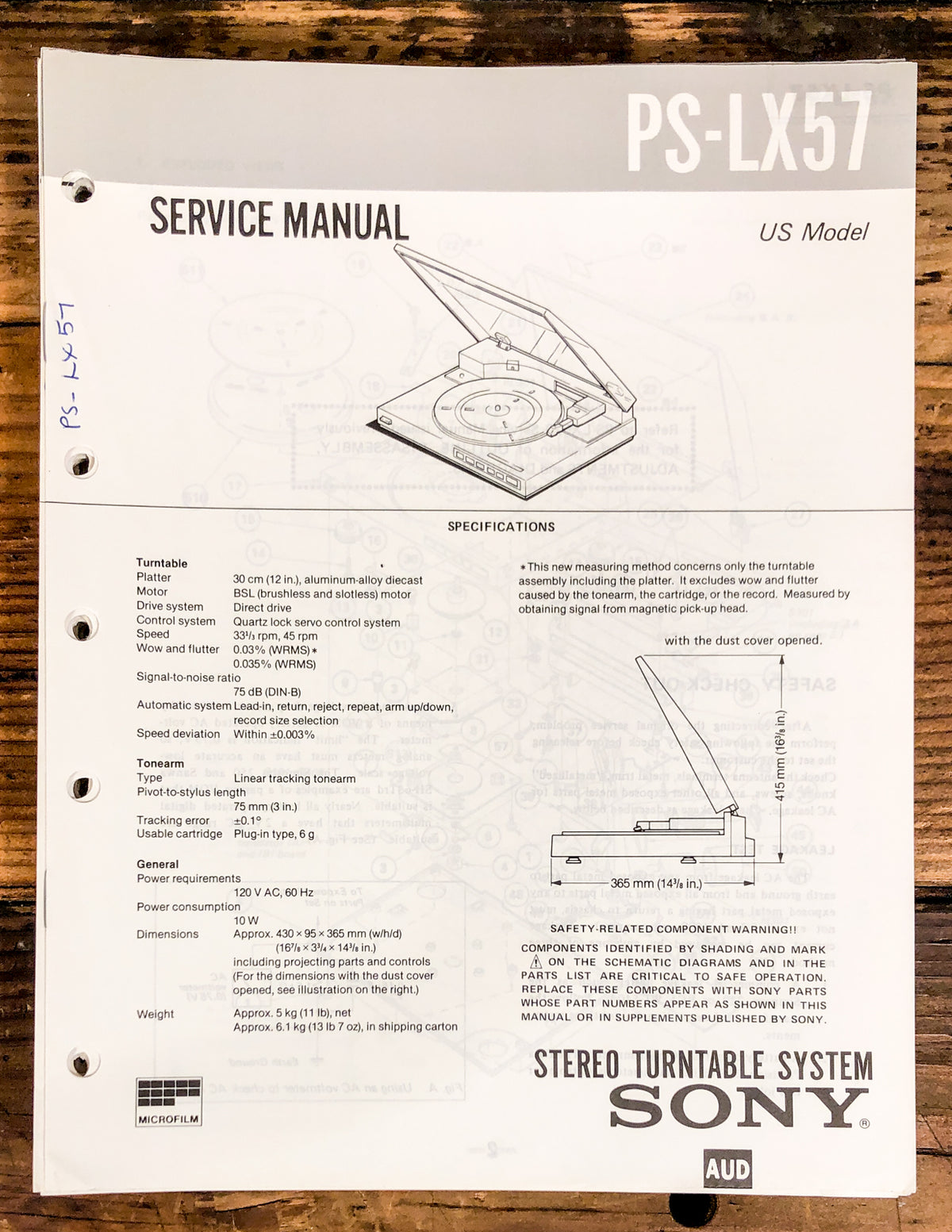 Sony PS-LX57 Record Player / Turntable Service Manual *Original*