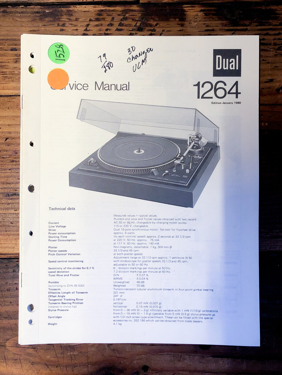 Dual Model 1264 Record Player / Turntable Service Manual *Original*