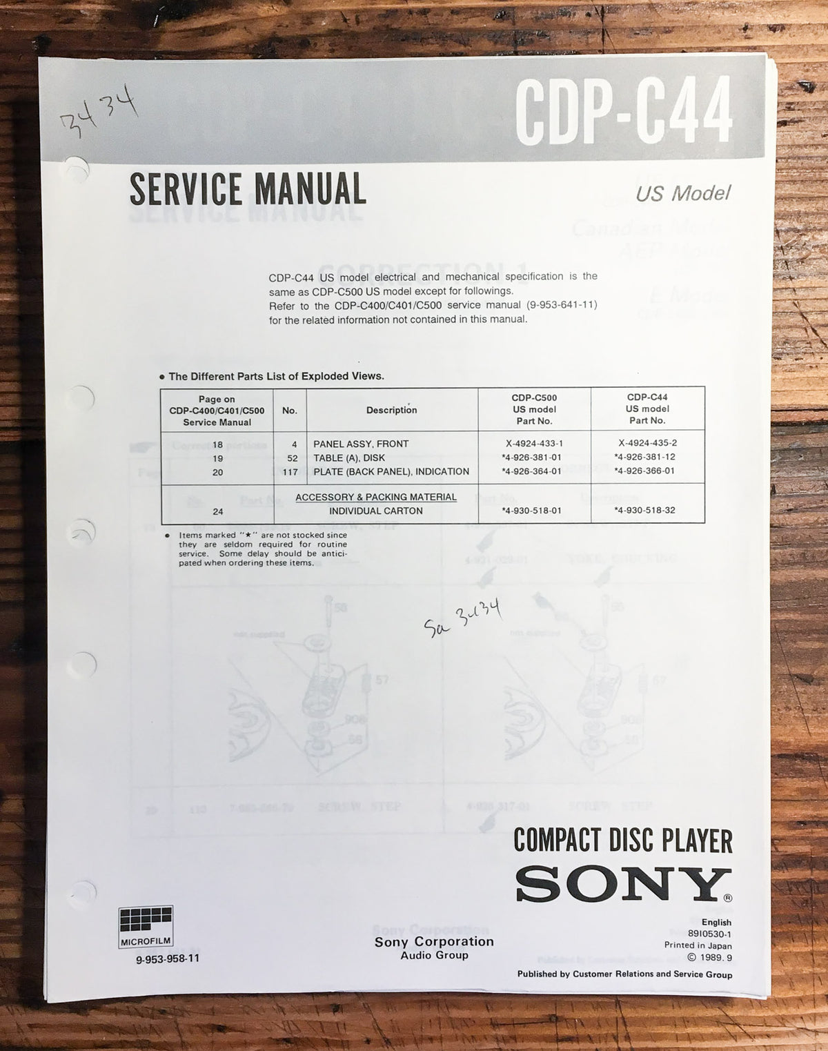 Sony CDP-C44 CD Player Service Manual *Original*