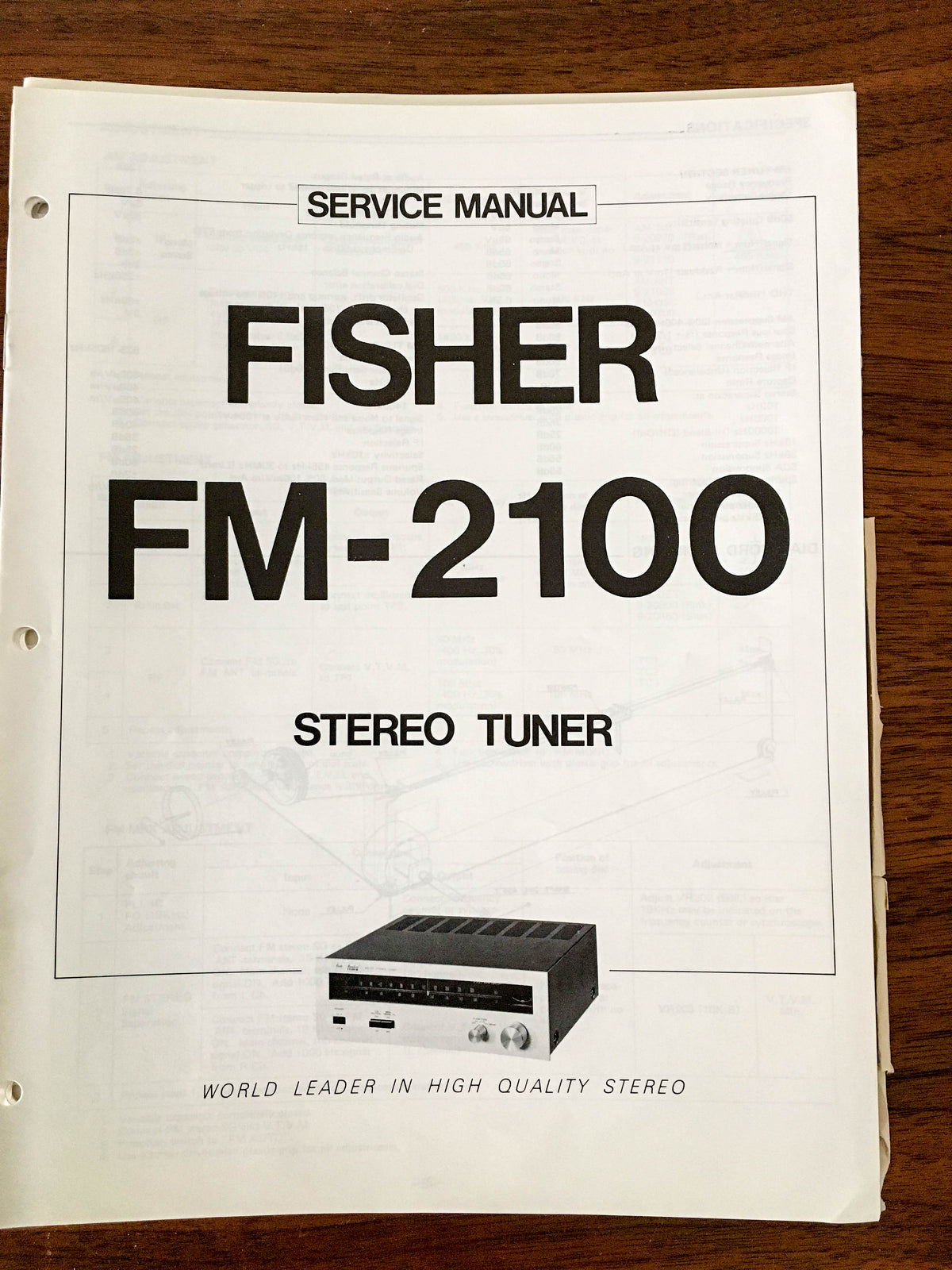 Fisher FM-2100 Tuner Service Manual *Original*