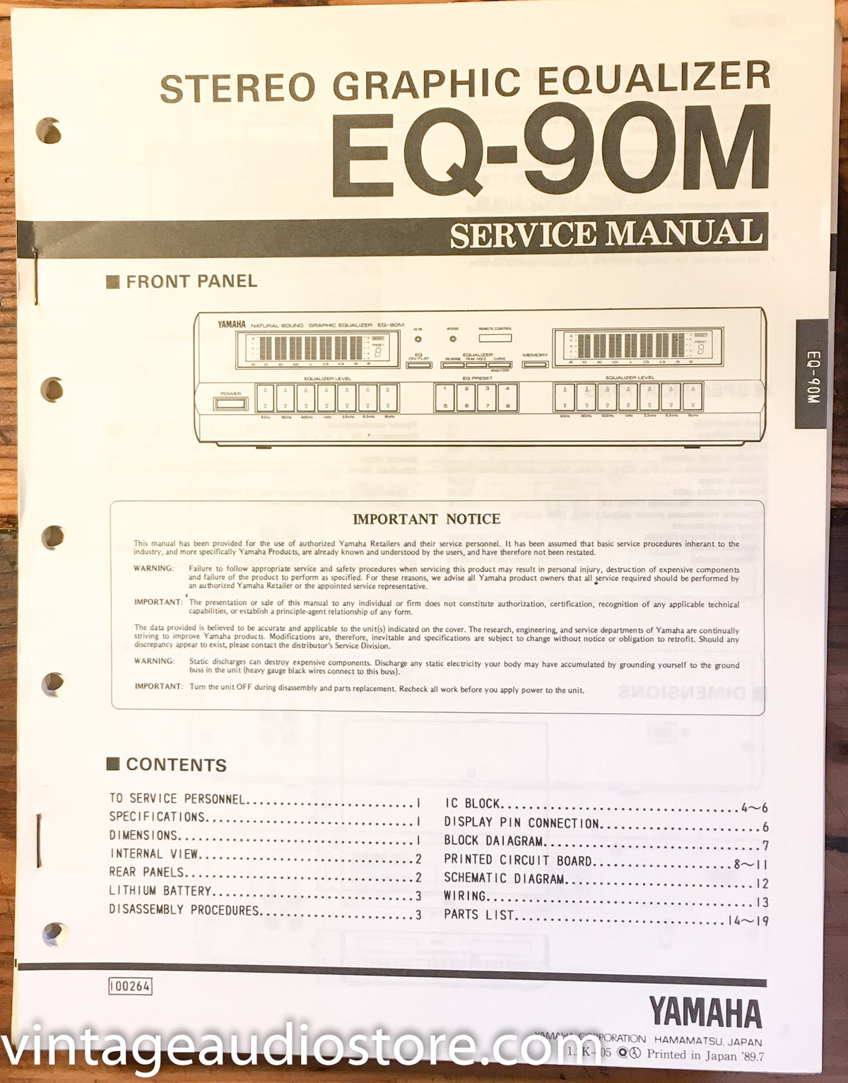 Yamaha EQ-90M Equalizer Service Manual *Original*