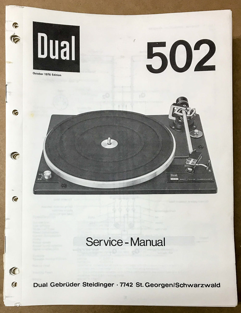 Dual Model 502 Record Player / Turntable Service Manual *Original*
