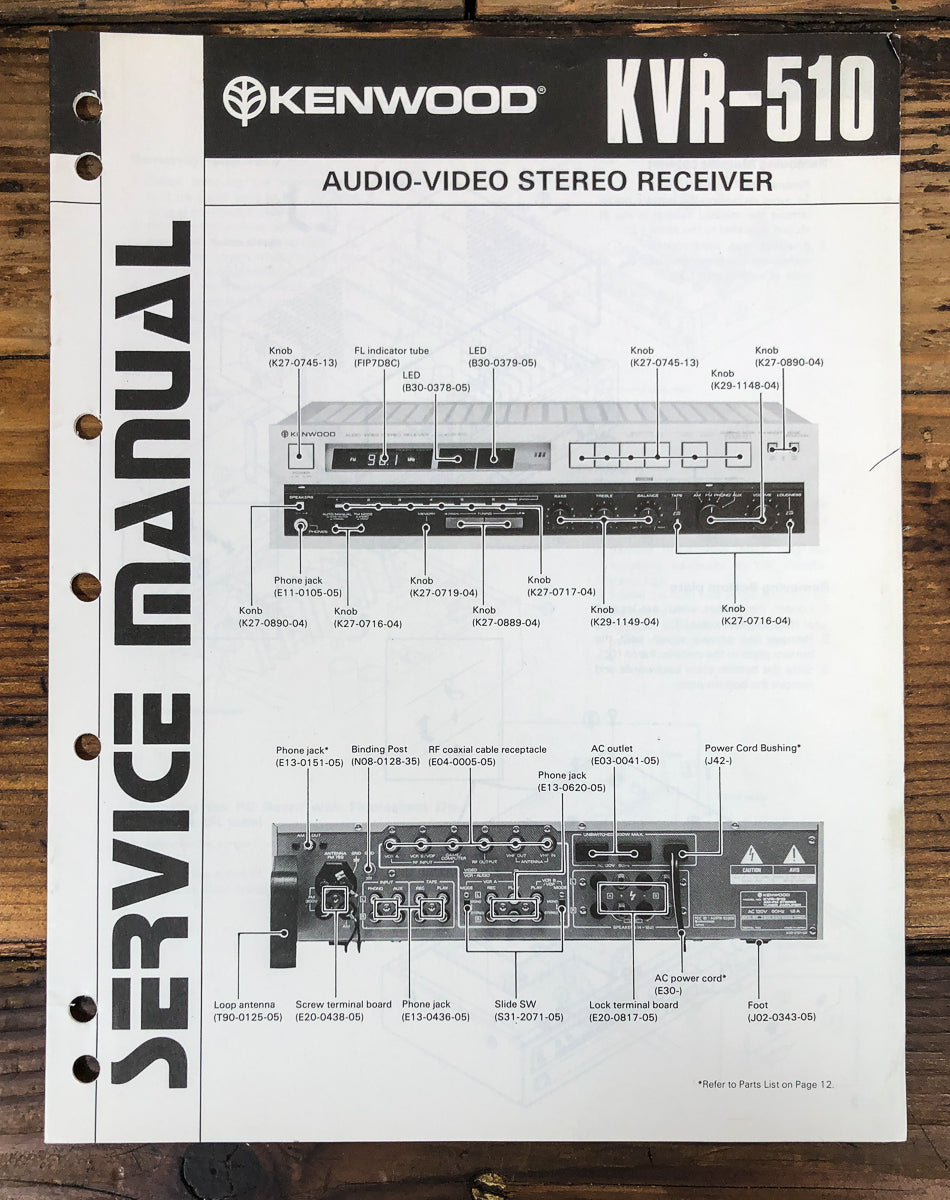 Kenwood KVR-510 Receiver Service Manual *Original*