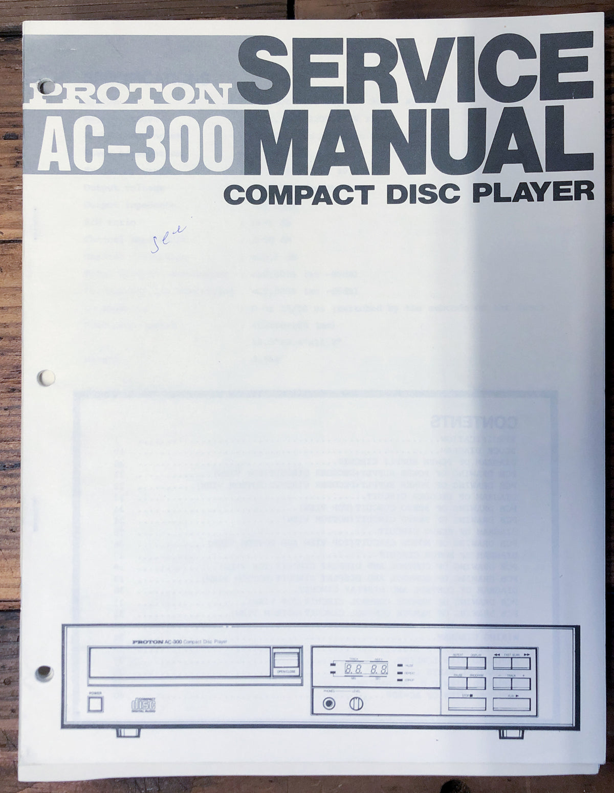 Proton AC-300 CD Player Service Manual *Original*
