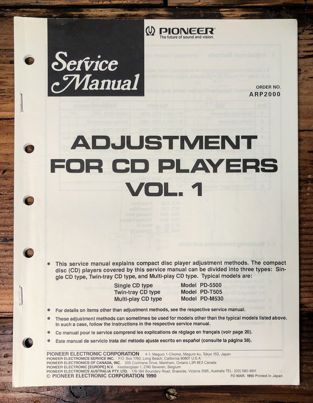 Pioneer CD Player Adjustment Manual PD-5500 PD-T505 PD-M530 *Original*