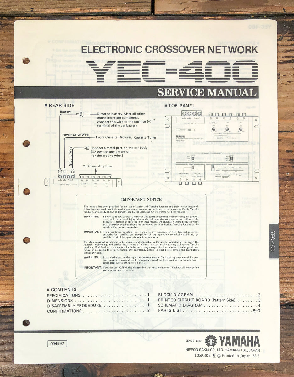 Yamaha YEC-400 Crossover Service Manual *Original*