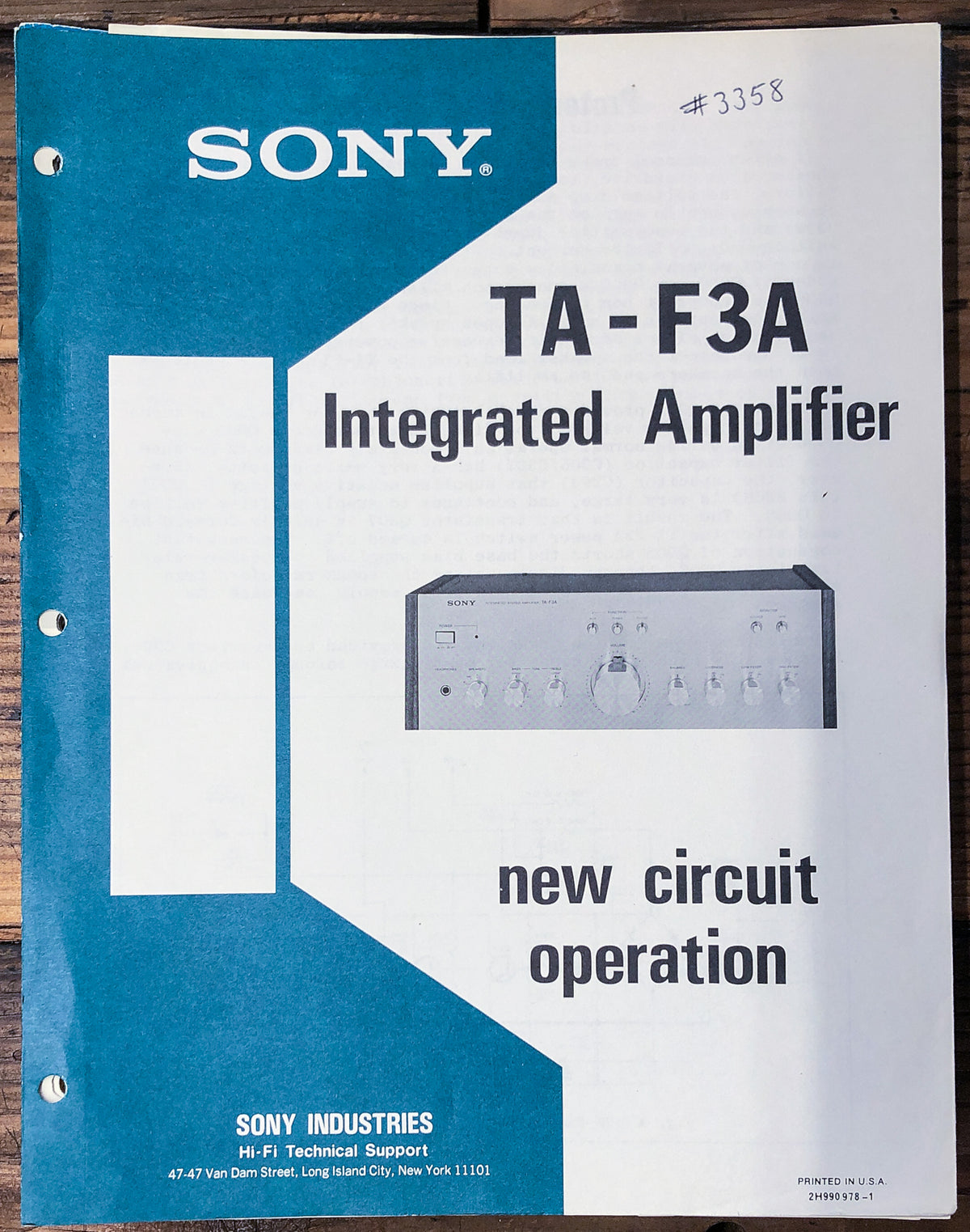 Sony TA-F3A Amplifier New Circuit Operation Manual *Original*