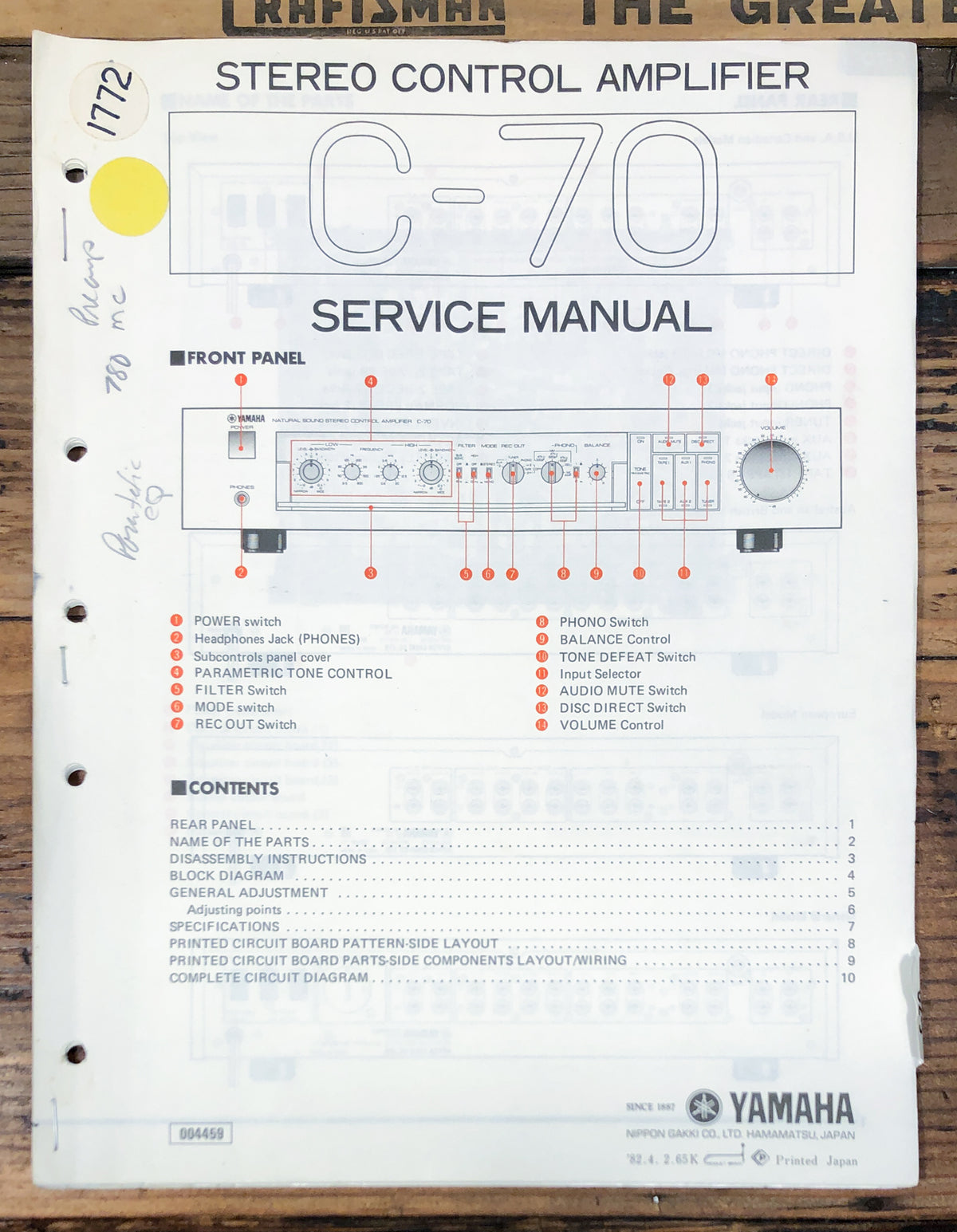 Yamaha C-70 Preamp / Preamplifier Service Manual *Original*
