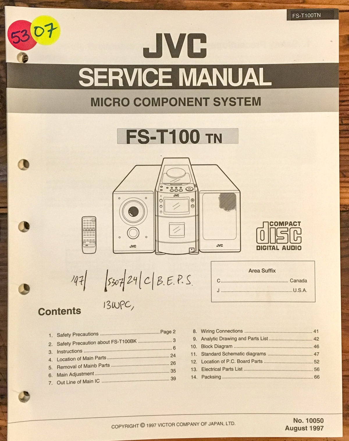 JVC FS-T100 Stereo Service Manual *Original*