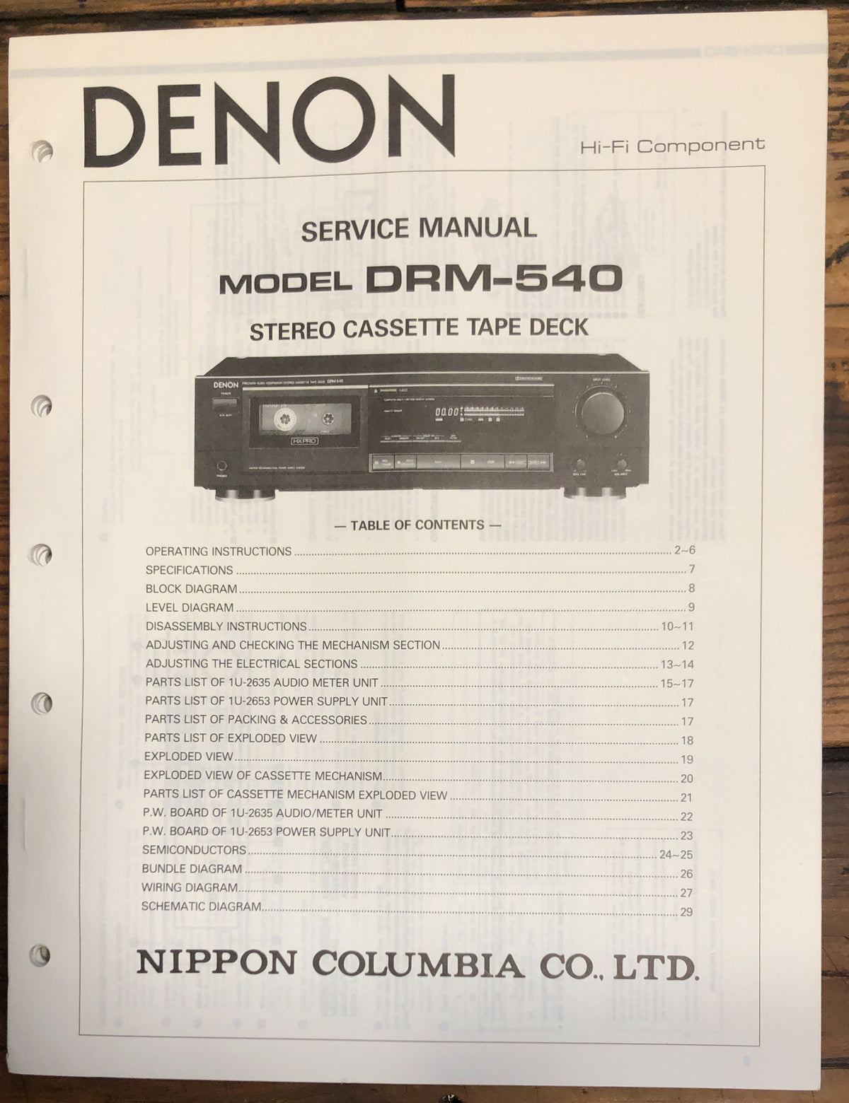 Denon DRM-540 Cassette Service Manual *Original*