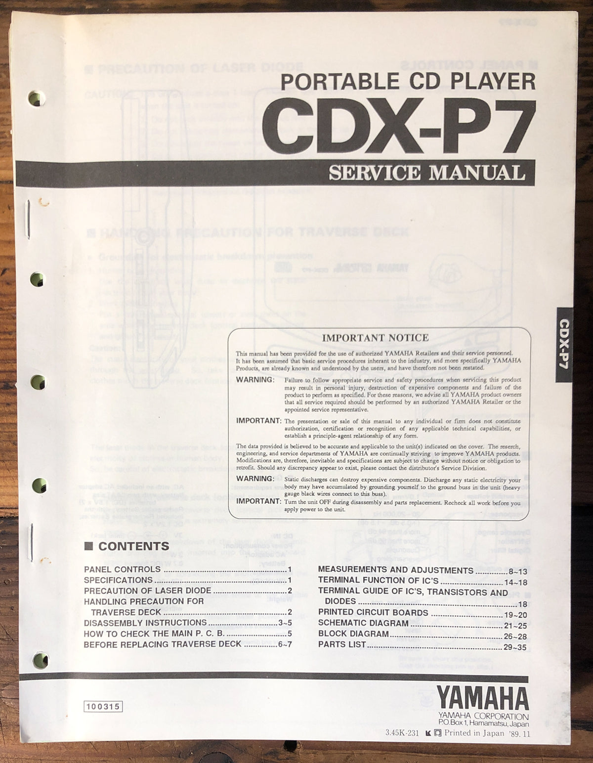 Yamaha CDX-P7 CD Player Service Manual *Original*