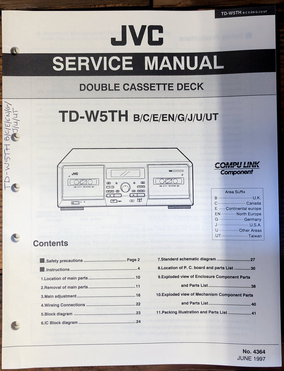 JVC TD-W5 TD-W5TH Cassette Service Manual *Original*