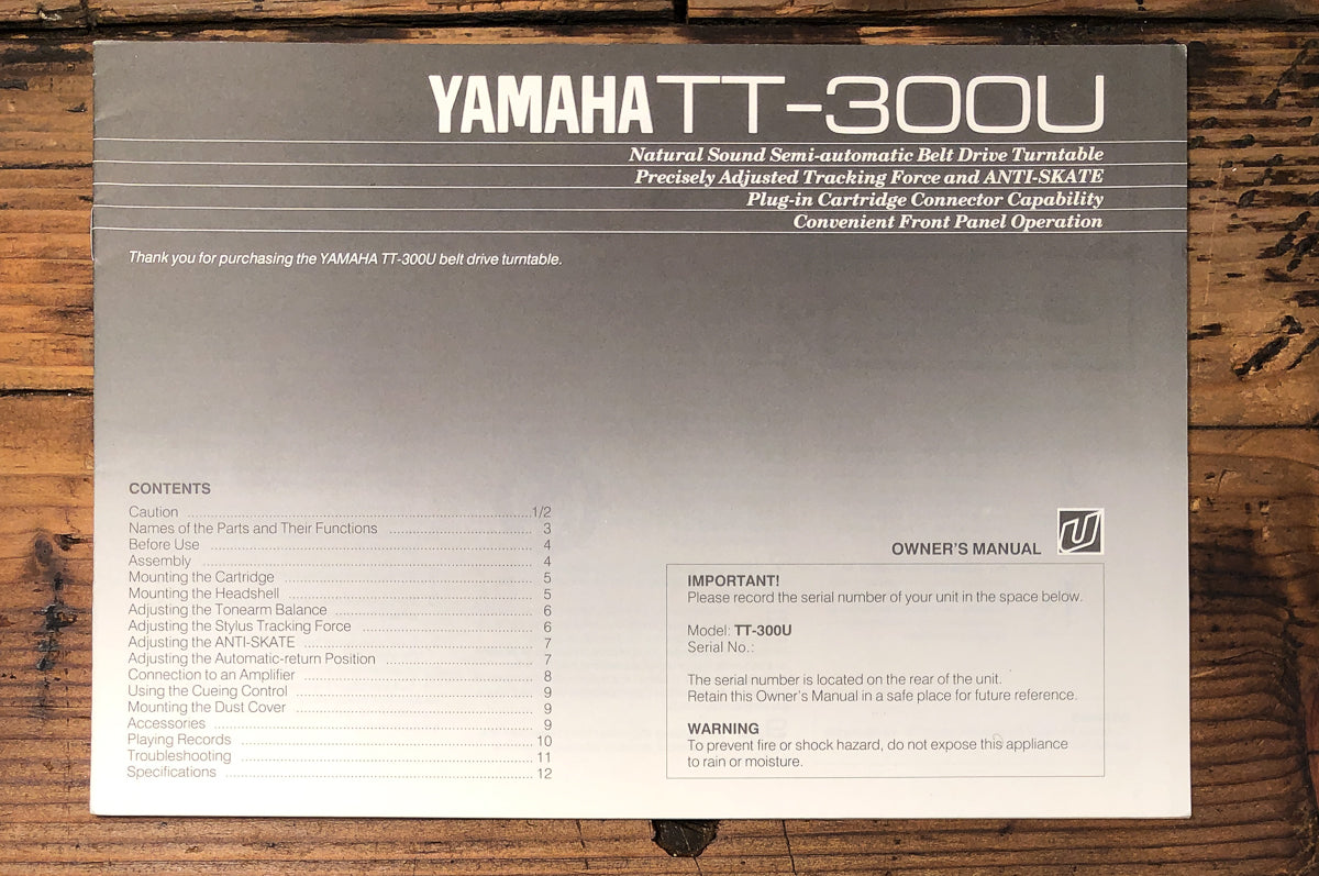 Yamaha TT-300 TT-300U Record Player / Turntable Owners / User Manual *Original*