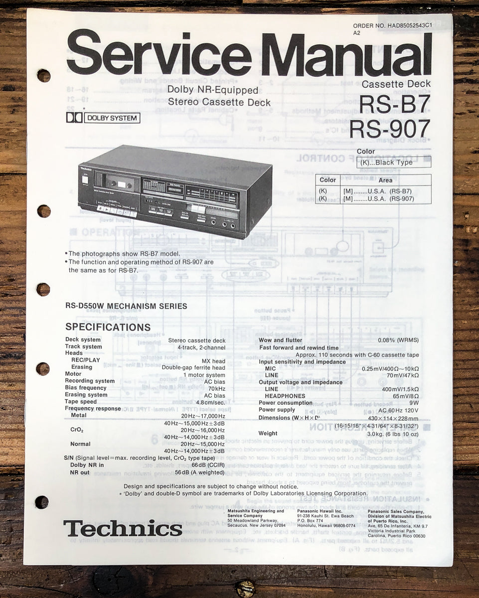Technics RS- B7 RS-907 Cassette Service Manual *Original*