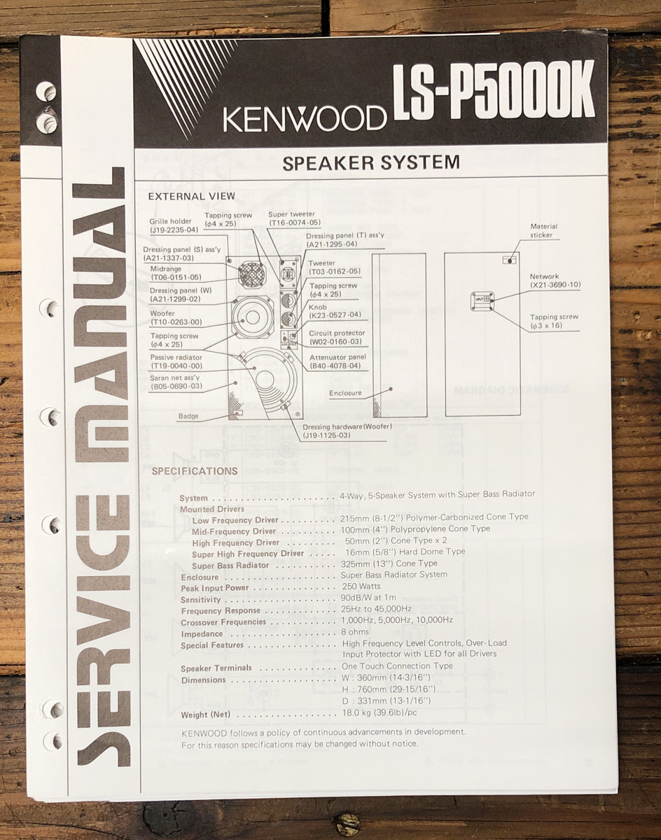 Kenwood LS-P5000K Speaker Service Manual *Original*