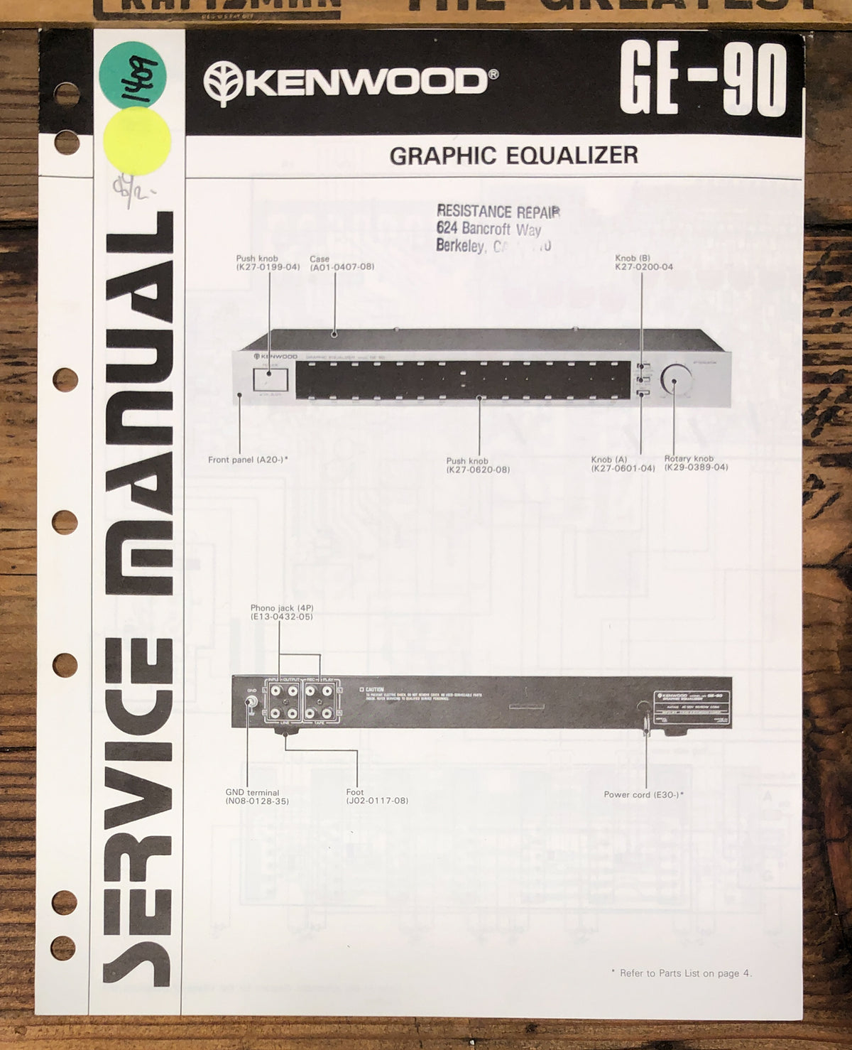 Kenwood GE-90 Graphic Equalizer Service Manual *Original*