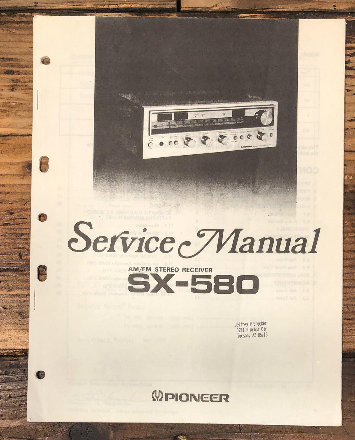 Pioneer SX-580 Receiver Service Manual *Original*