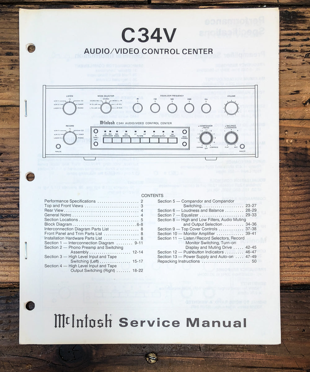 McIntosh C-34V Preamp / Preamplifier Service Manual *Original*