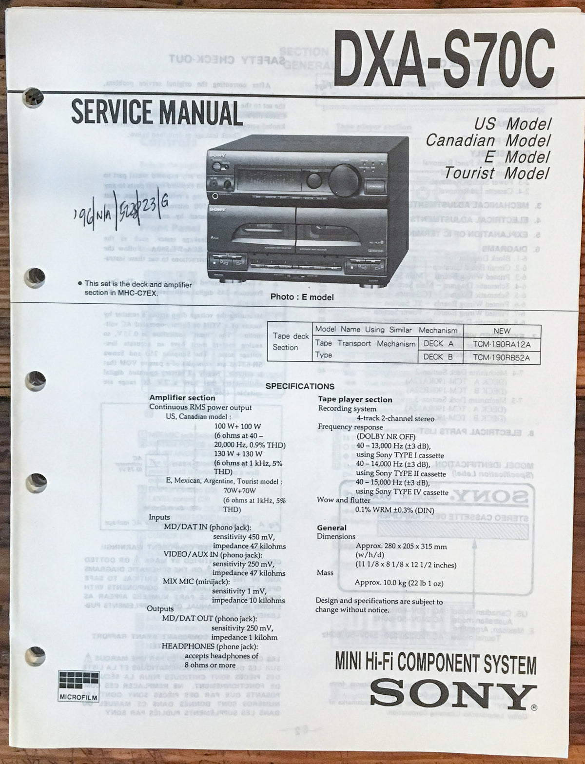 Sony DXA-S70C Receiver Service Manual *Original*