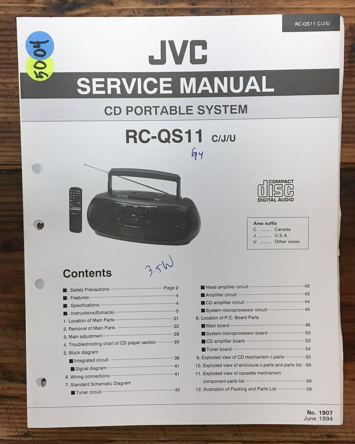 JVC RC-QS11 Stereo Service Manual *Original*
